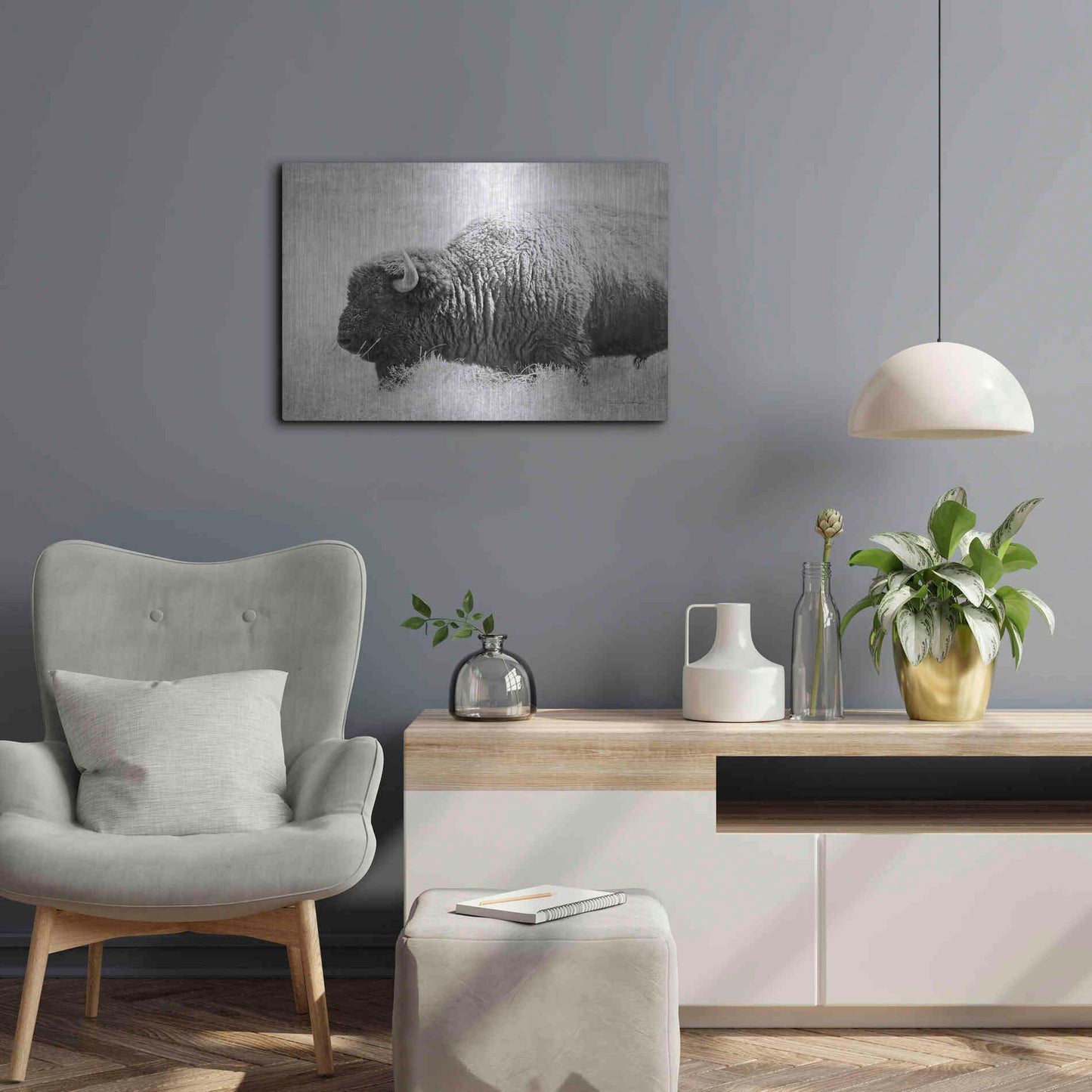 Luxe Metal Art 'Buffalo II BW' by Debra Van Swearingen, Metal Wall Art,24x16