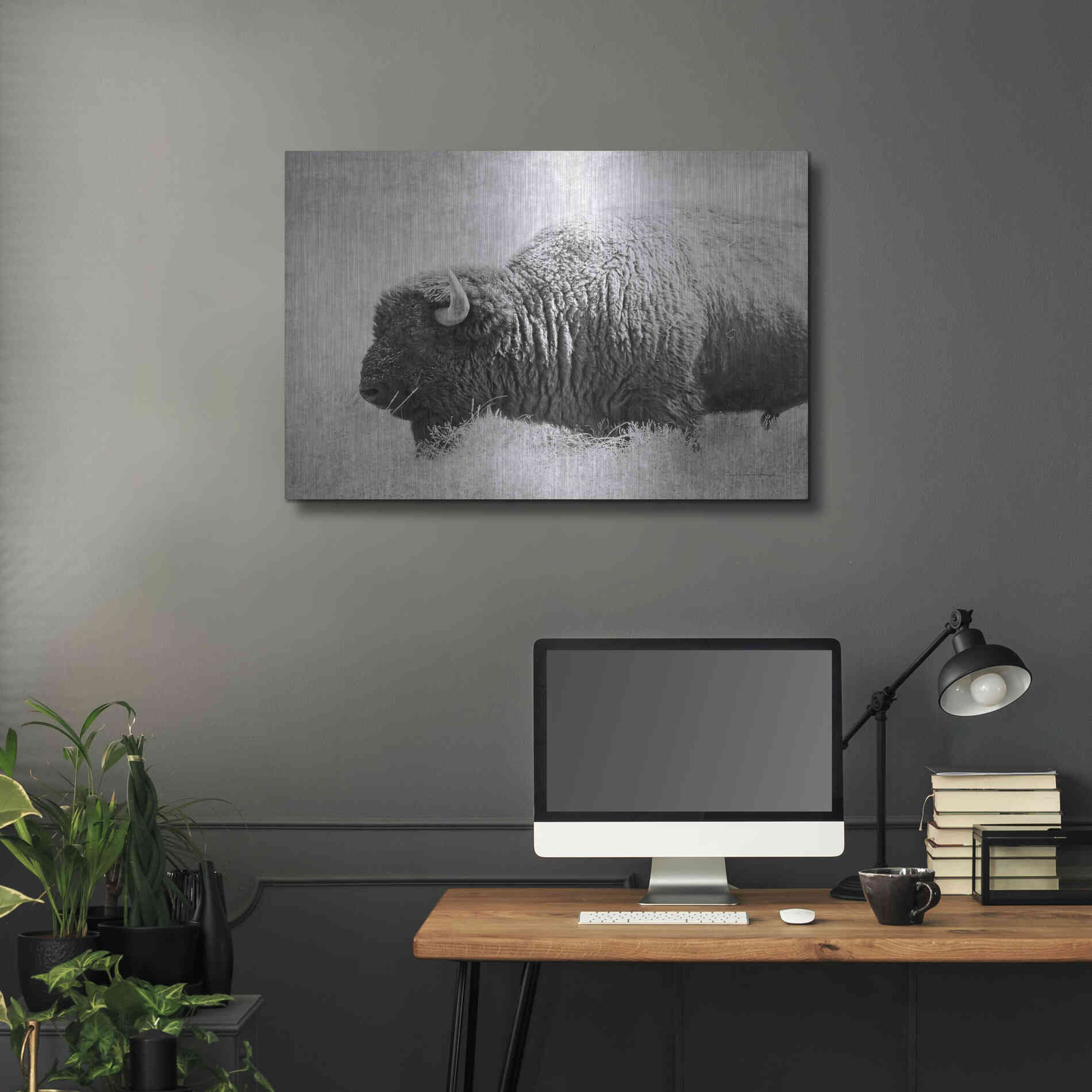 Luxe Metal Art 'Buffalo II BW' by Debra Van Swearingen, Metal Wall Art,36x24