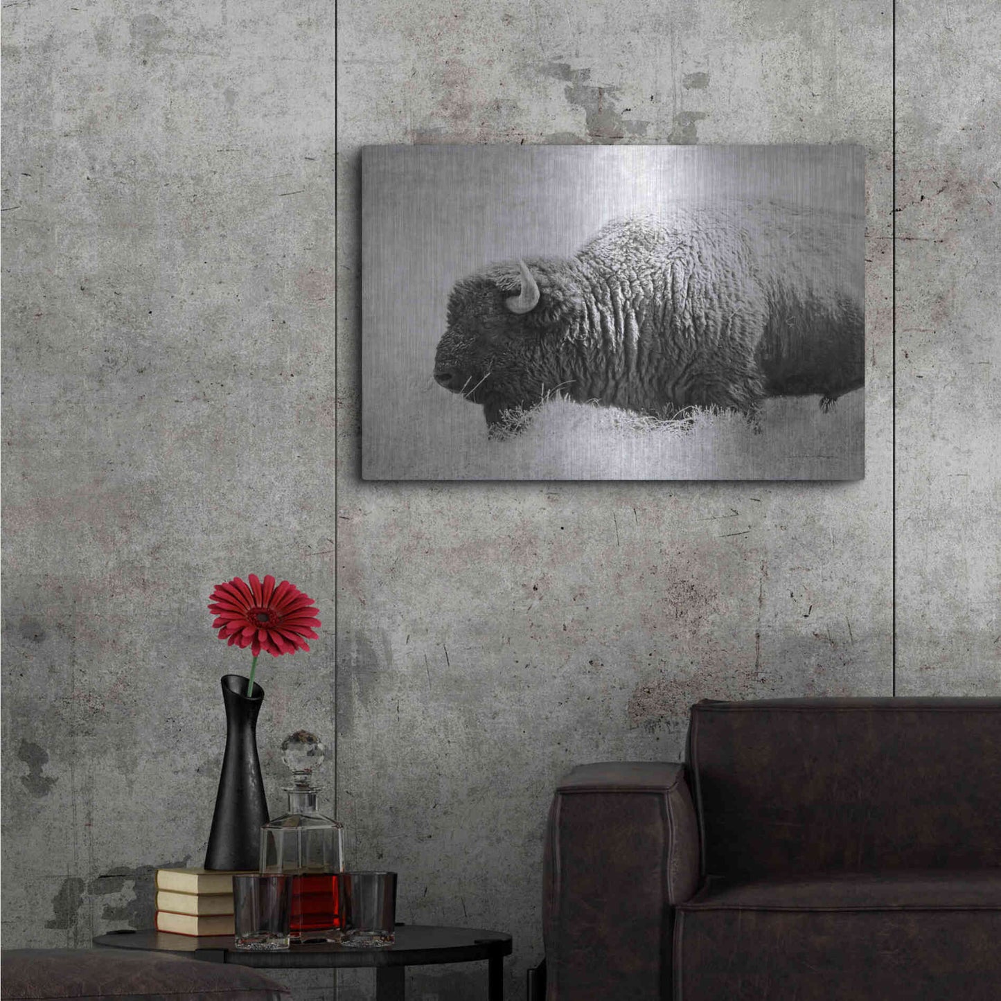Luxe Metal Art 'Buffalo II BW' by Debra Van Swearingen, Metal Wall Art,36x24