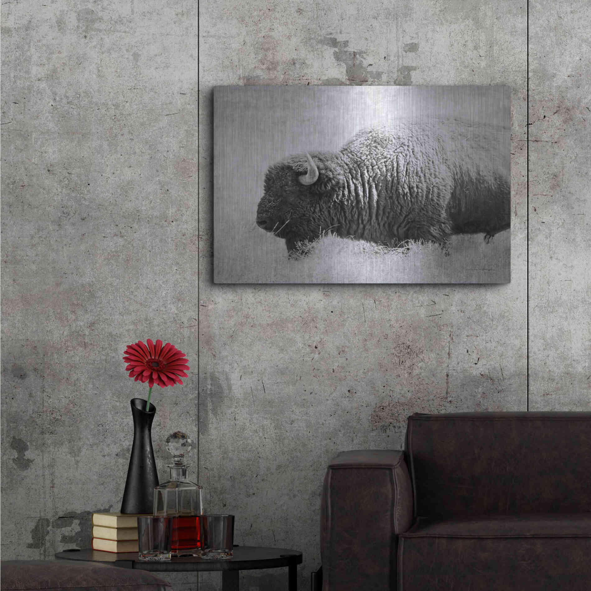 Luxe Metal Art 'Buffalo II BW' by Debra Van Swearingen, Metal Wall Art,36x24