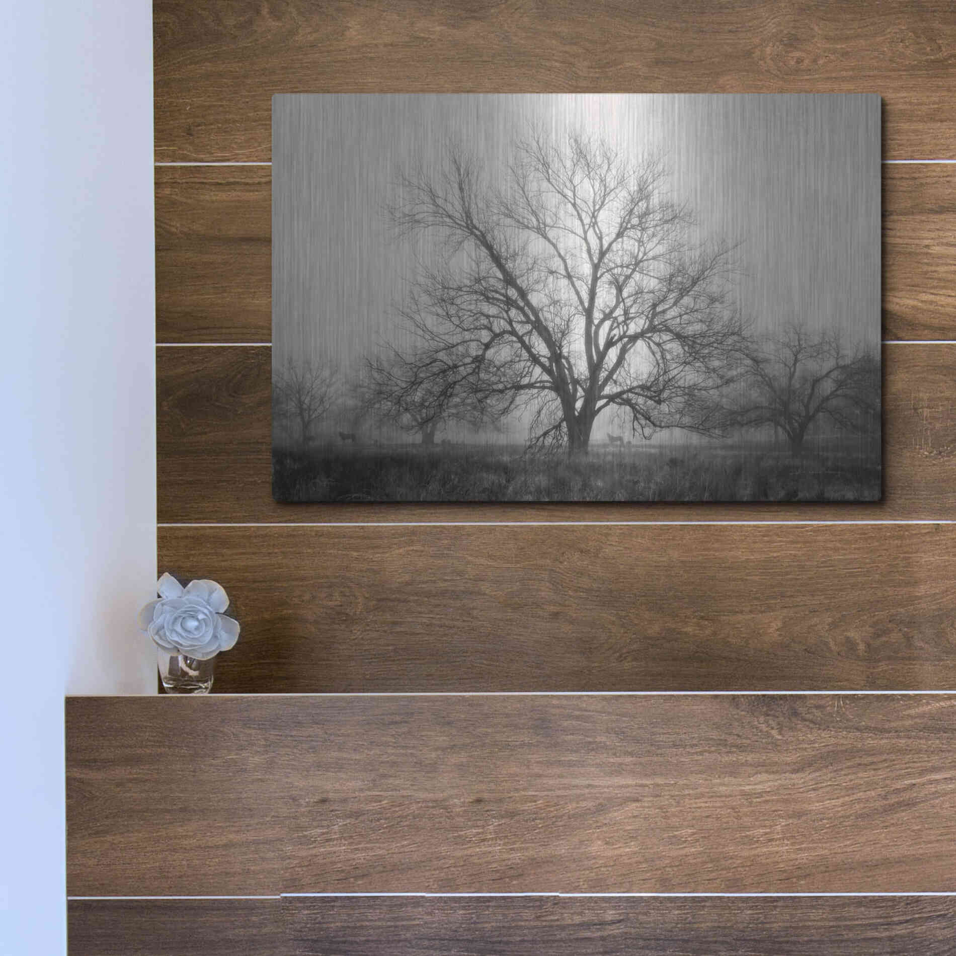 Luxe Metal Art 'Morning Calm I BW' by Debra Van Swearingen, Metal Wall Art,16x12