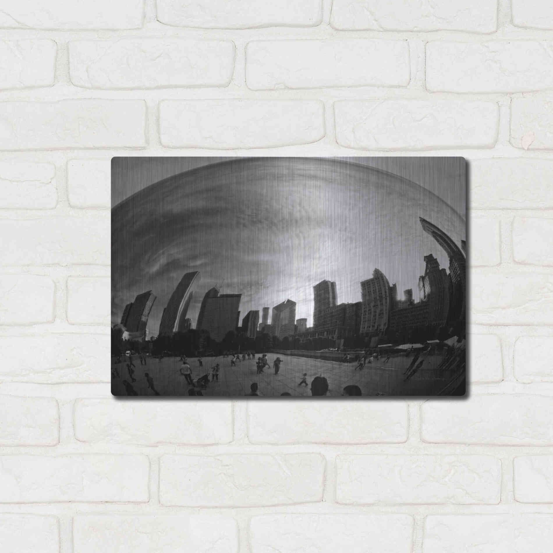 Luxe Metal Art 'The Bean Chicago BW' by Debra Van Swearingen, Metal Wall Art,16x12