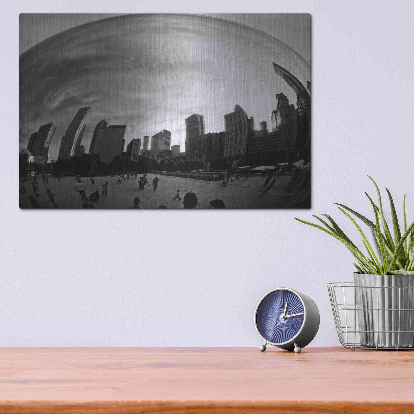 Luxe Metal Art 'The Bean Chicago BW' by Debra Van Swearingen, Metal Wall Art,16x12