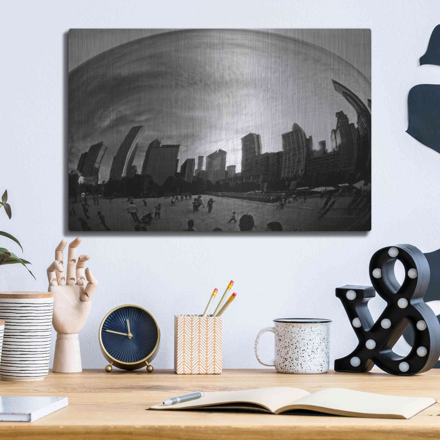 Luxe Metal Art 'The Bean Chicago BW' by Debra Van Swearingen, Metal Wall Art,16x12