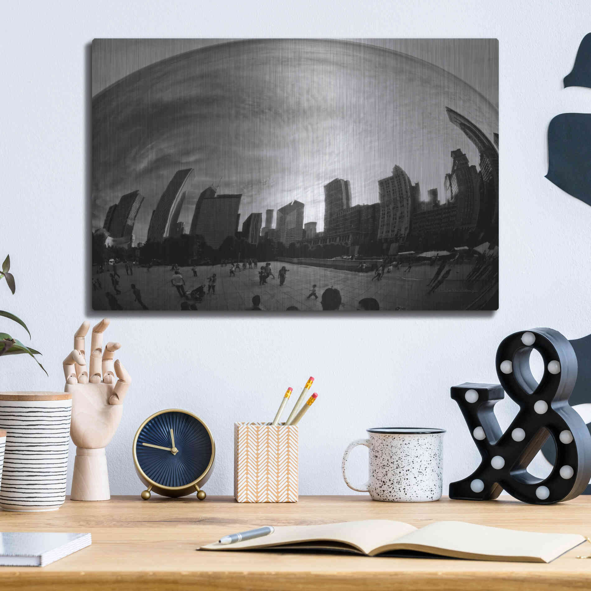 Luxe Metal Art 'The Bean Chicago BW' by Debra Van Swearingen, Metal Wall Art,16x12