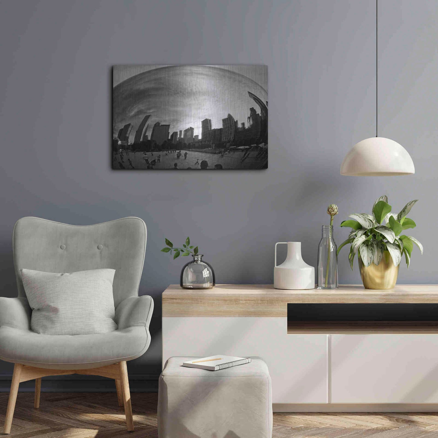 Luxe Metal Art 'The Bean Chicago BW' by Debra Van Swearingen, Metal Wall Art,24x16