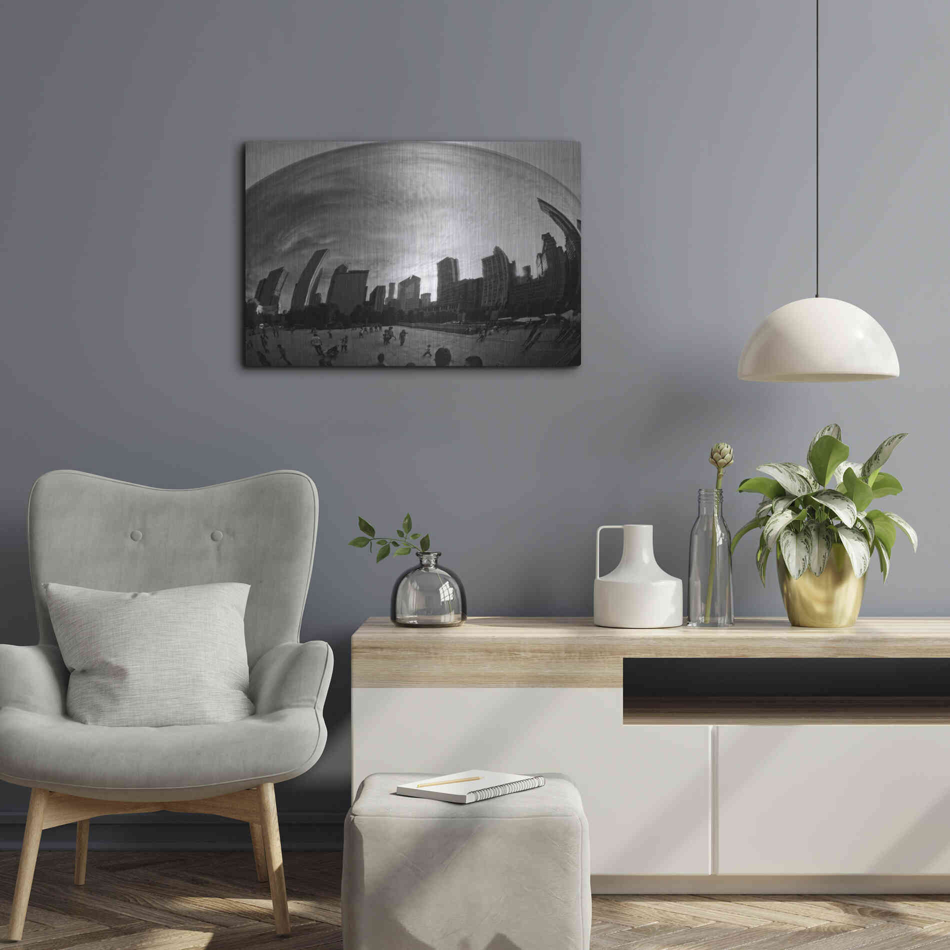 Luxe Metal Art 'The Bean Chicago BW' by Debra Van Swearingen, Metal Wall Art,24x16