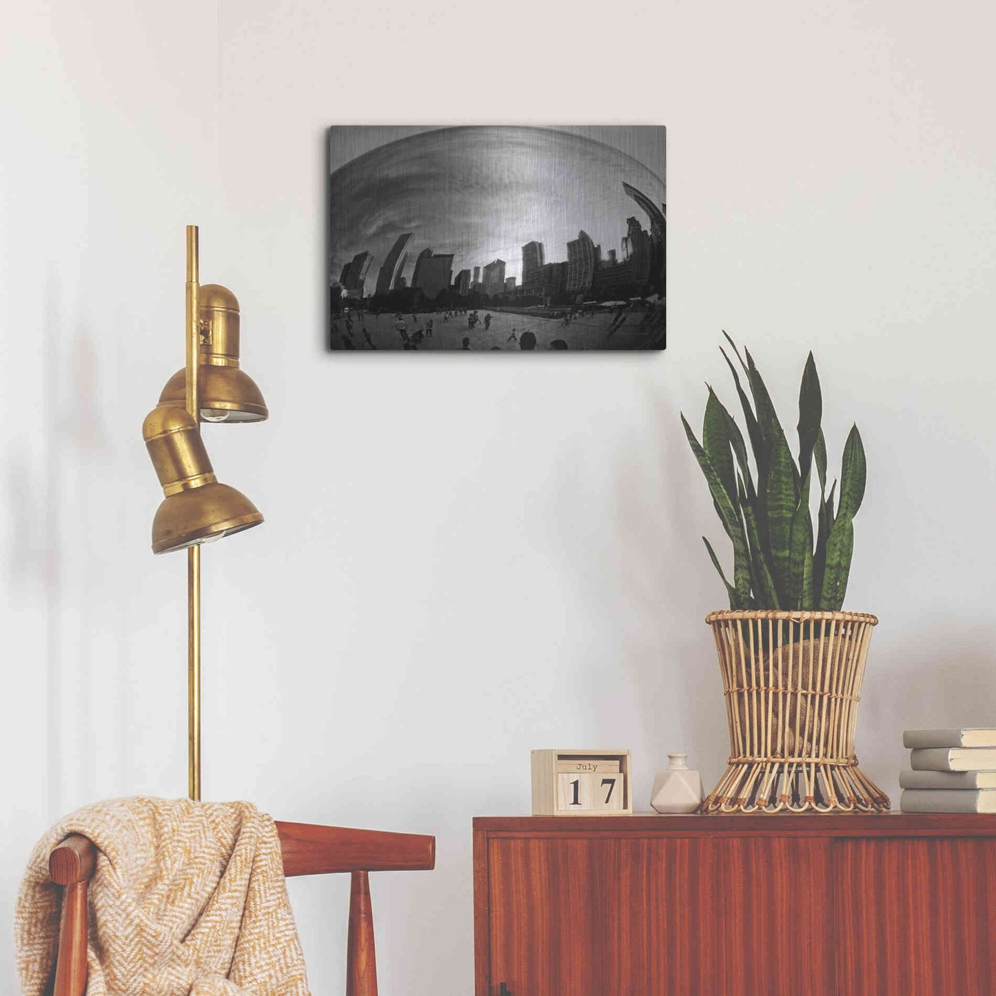 Luxe Metal Art 'The Bean Chicago BW' by Debra Van Swearingen, Metal Wall Art,24x16