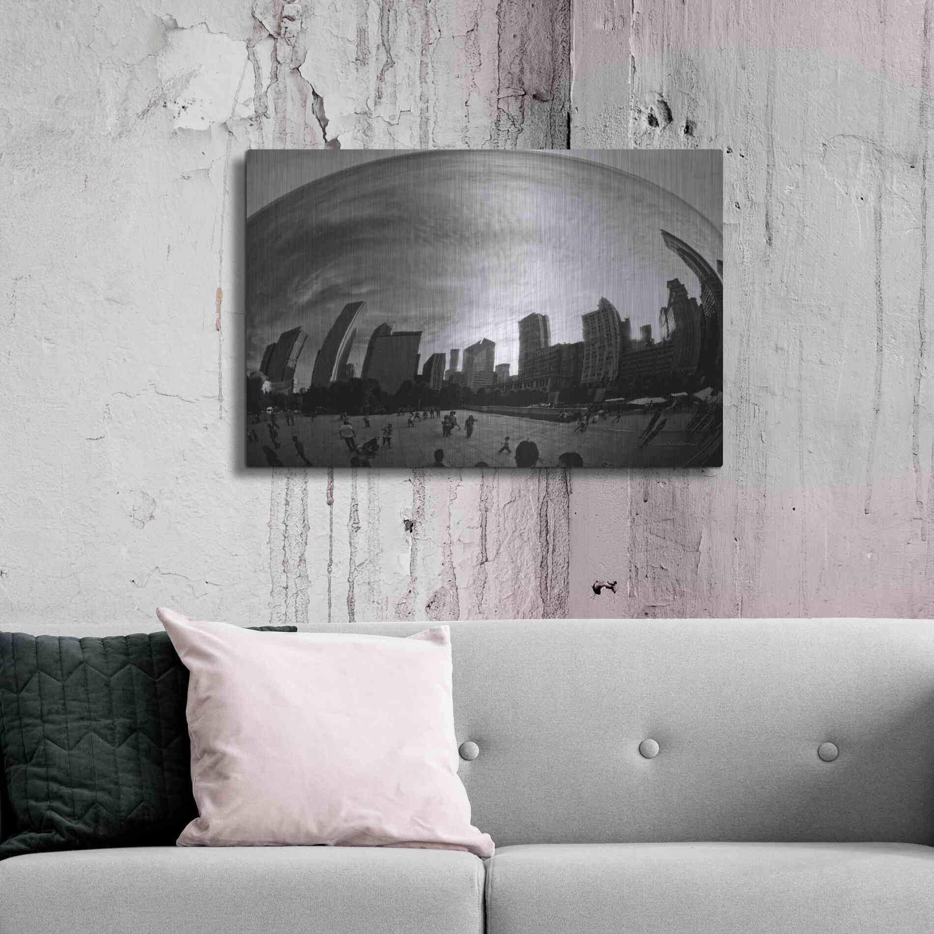 Luxe Metal Art 'The Bean Chicago BW' by Debra Van Swearingen, Metal Wall Art,36x24