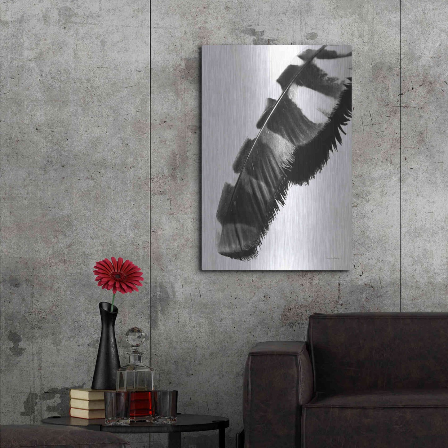 Luxe Metal Art 'Feather Shadow II White' by Debra Van Swearingen, Metal Wall Art,24x36