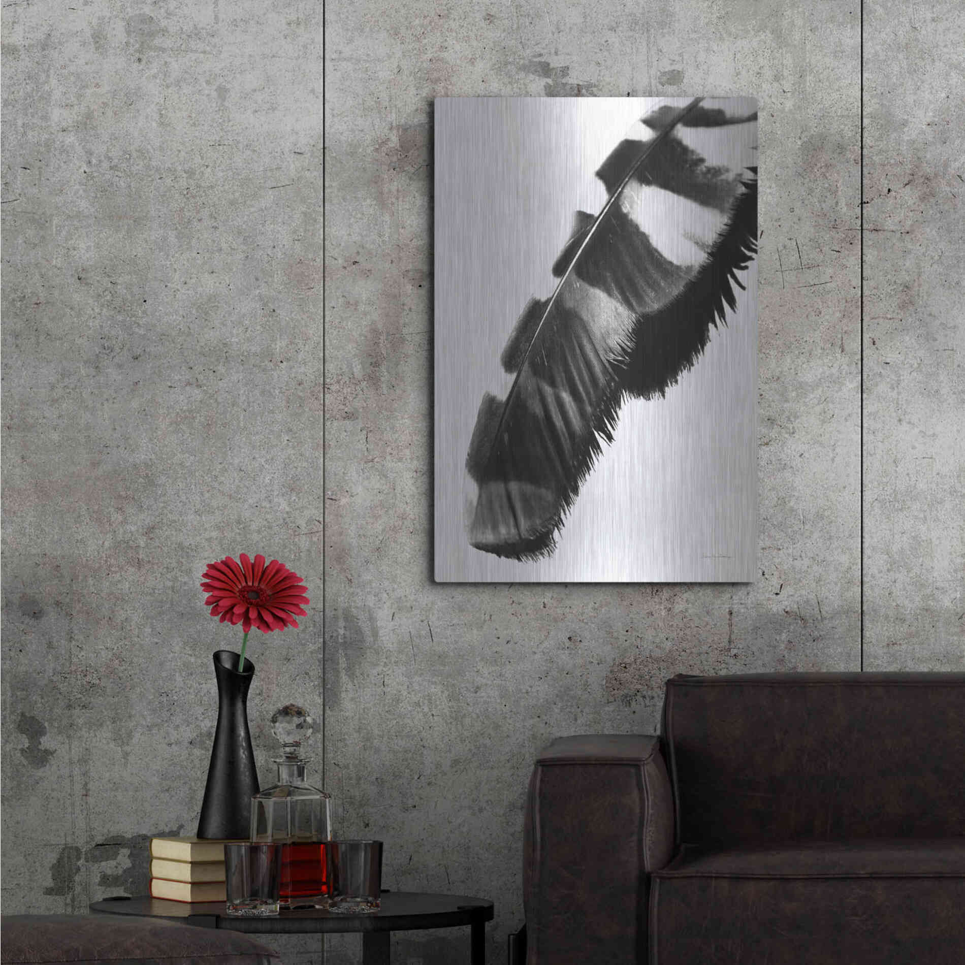 Luxe Metal Art 'Feather Shadow II White' by Debra Van Swearingen, Metal Wall Art,24x36