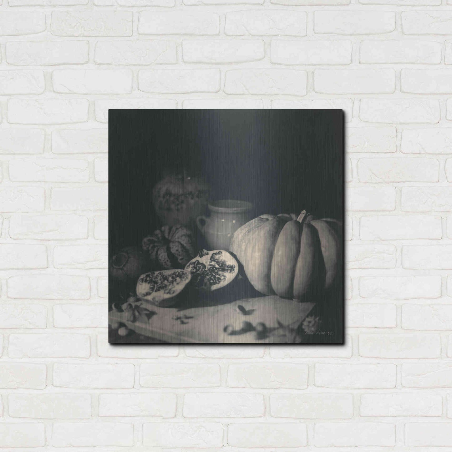 Luxe Metal Art 'Pumpkin and Pomegranate' by Debra Van Swearingen, Metal Wall Art,24x24