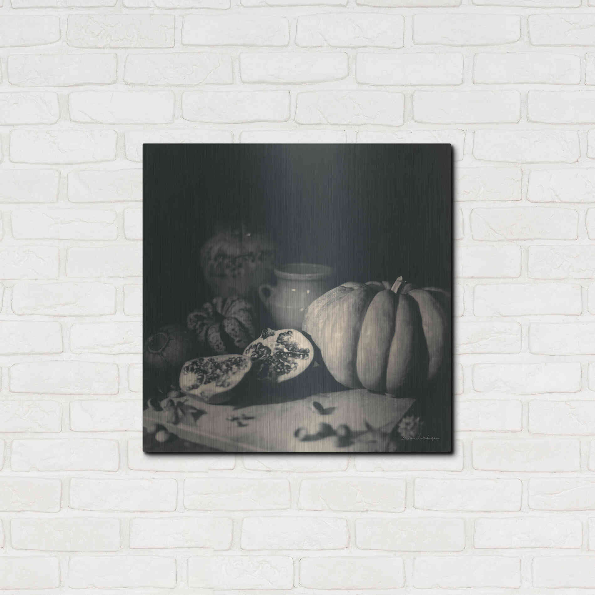 Luxe Metal Art 'Pumpkin and Pomegranate' by Debra Van Swearingen, Metal Wall Art,24x24