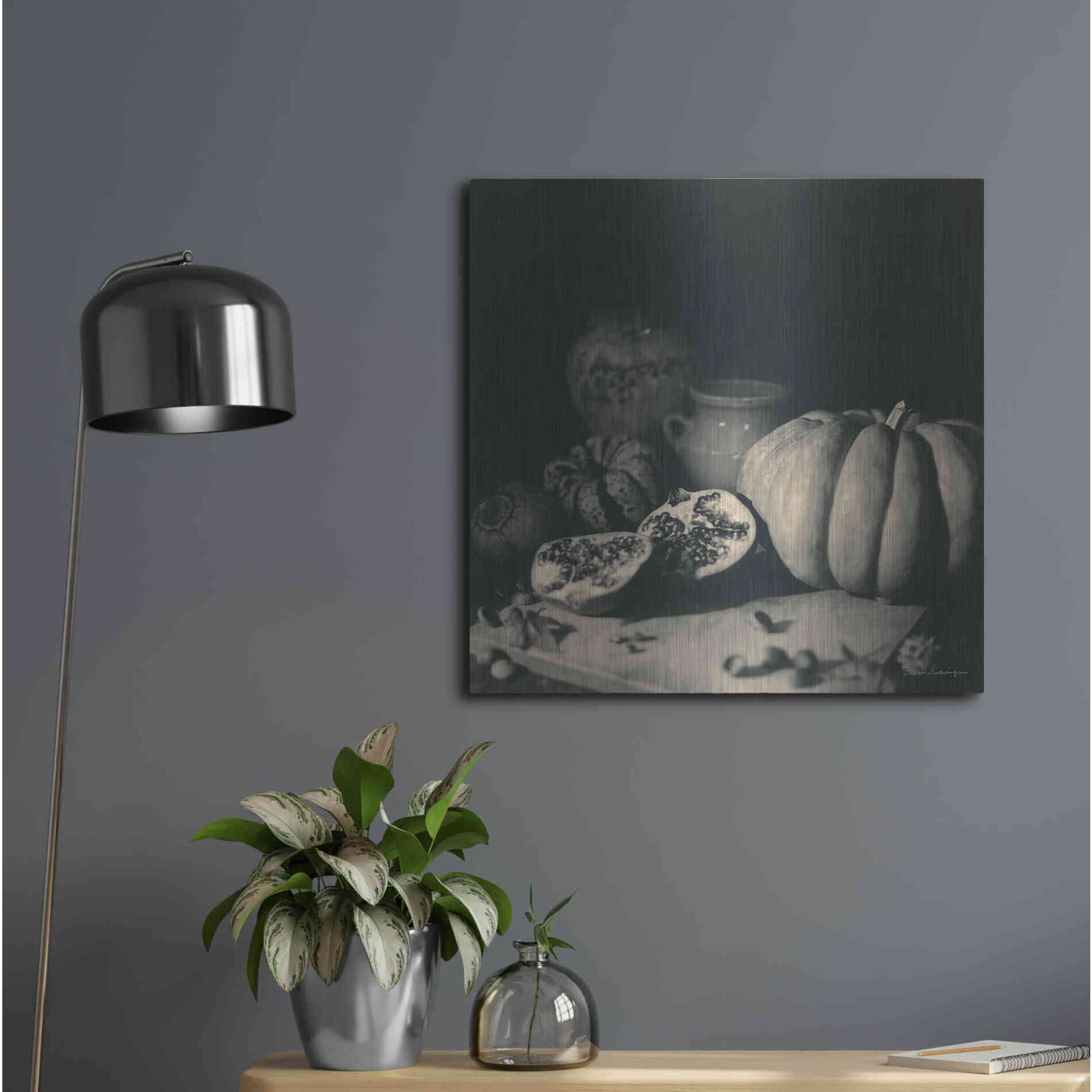Luxe Metal Art 'Pumpkin and Pomegranate' by Debra Van Swearingen, Metal Wall Art,24x24