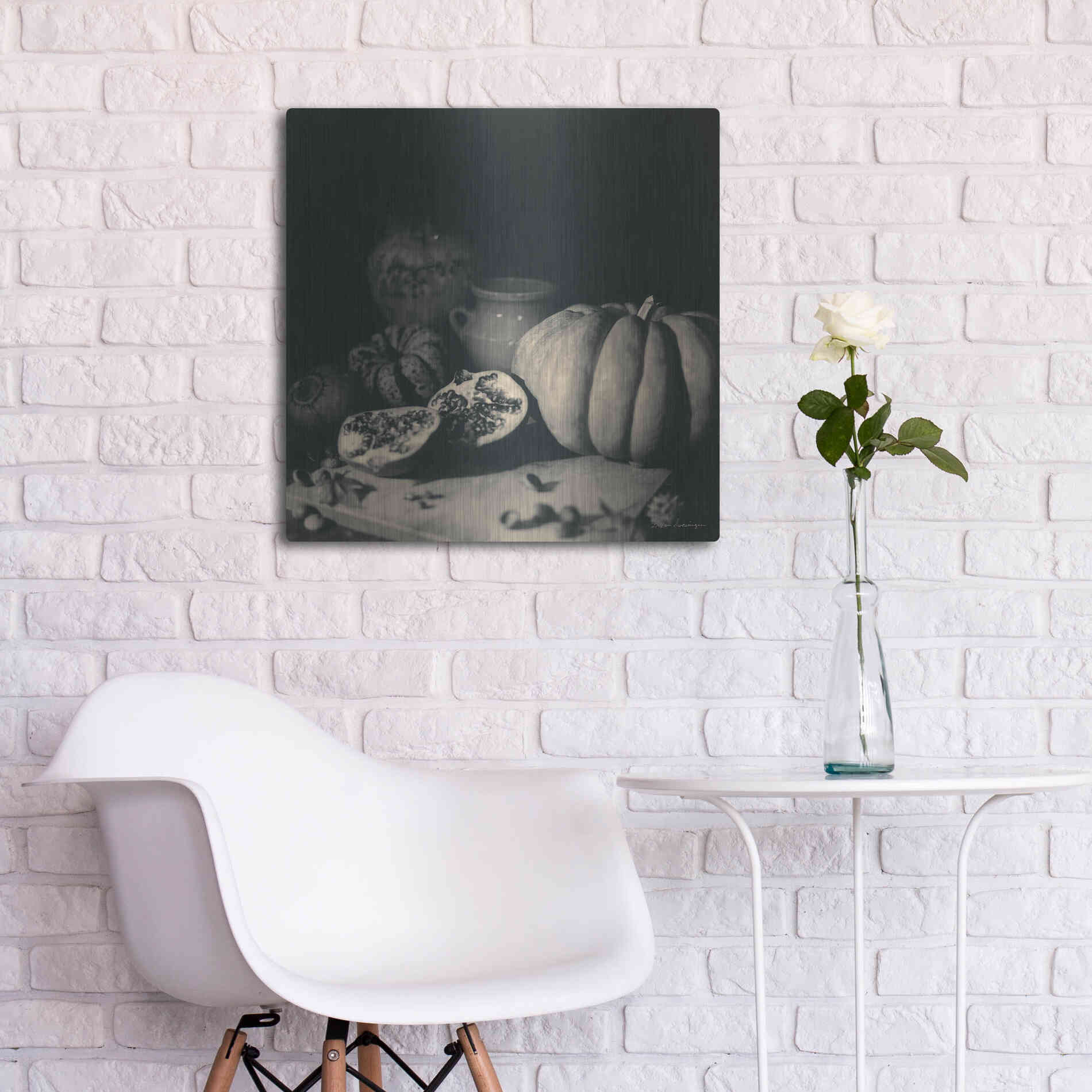 Luxe Metal Art 'Pumpkin and Pomegranate' by Debra Van Swearingen, Metal Wall Art,24x24