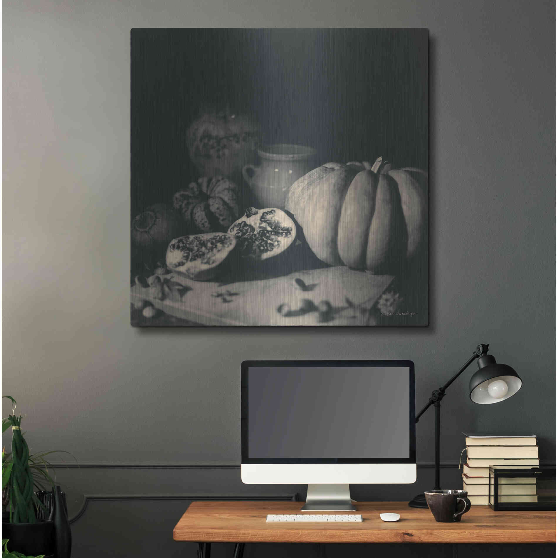 Luxe Metal Art 'Pumpkin and Pomegranate' by Debra Van Swearingen, Metal Wall Art,36x36