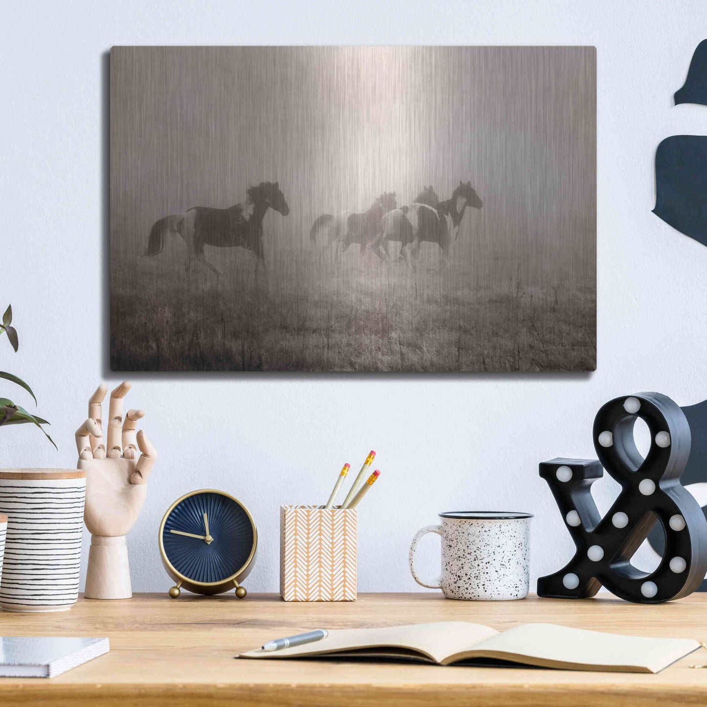 Luxe Metal Art 'Painted Horses on the Run' by Debra Van Swearingen, Metal Wall Art,16x12