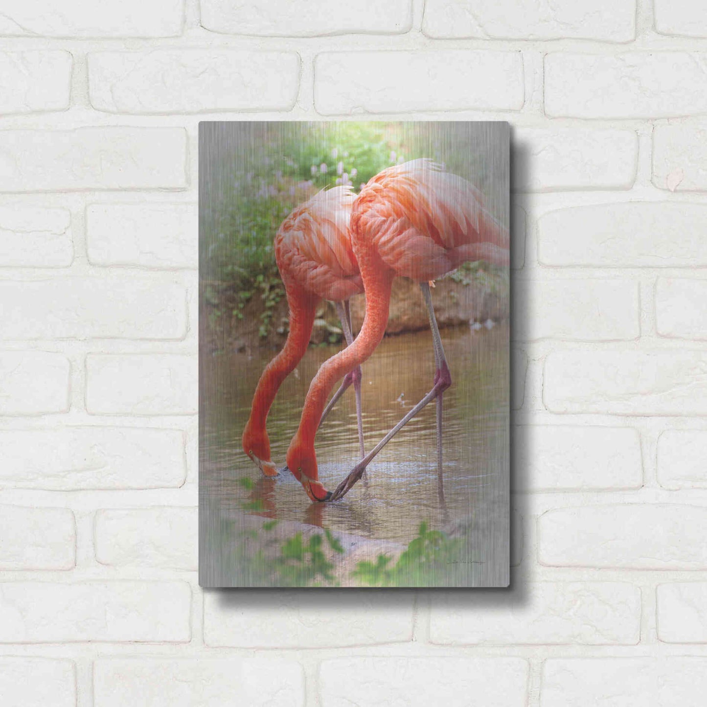 Luxe Metal Art 'Two Flamingos' by Debra Van Swearingen, Metal Wall Art,12x16