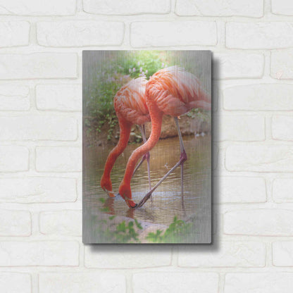 Luxe Metal Art 'Two Flamingos' by Debra Van Swearingen, Metal Wall Art,12x16