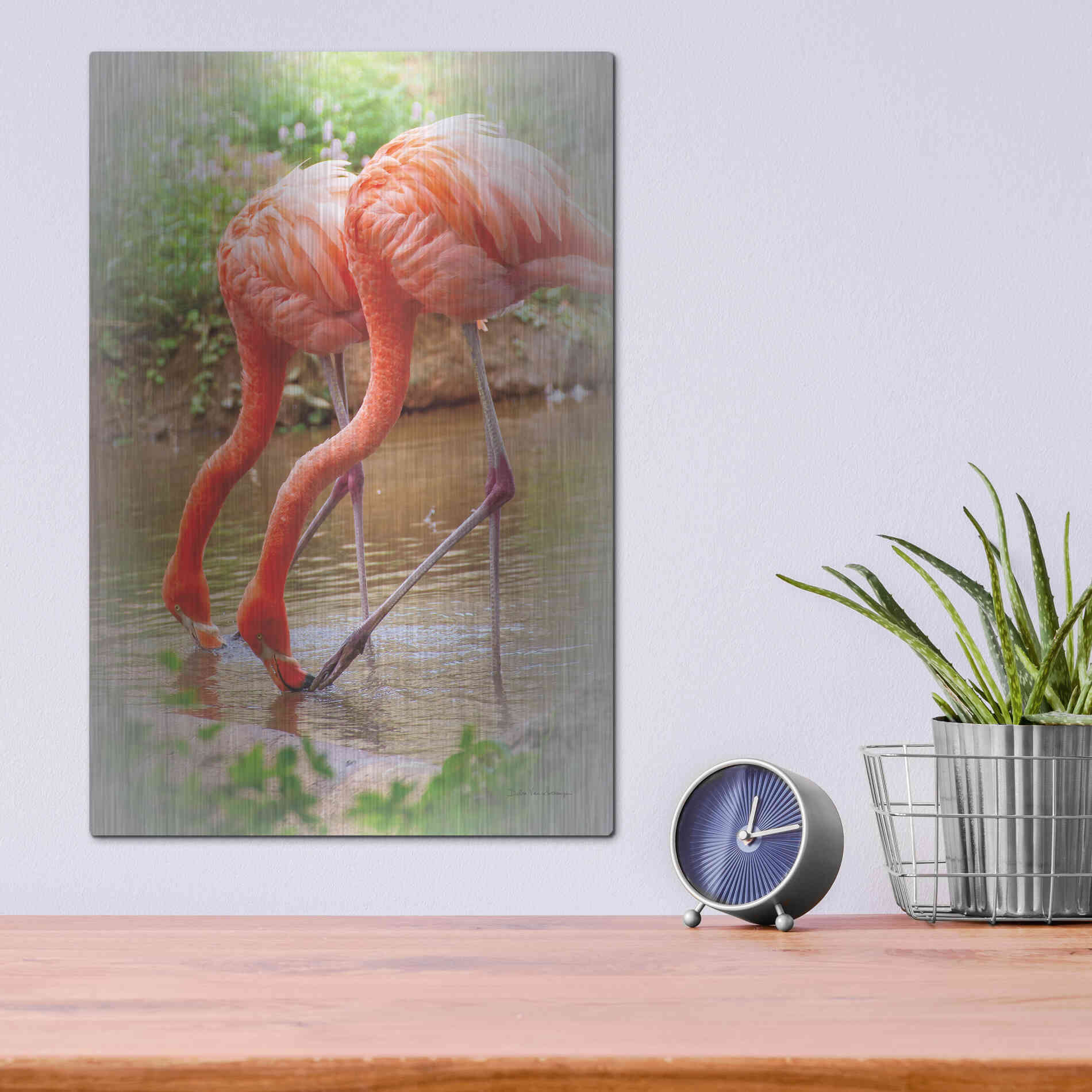 Luxe Metal Art 'Two Flamingos' by Debra Van Swearingen, Metal Wall Art,12x16