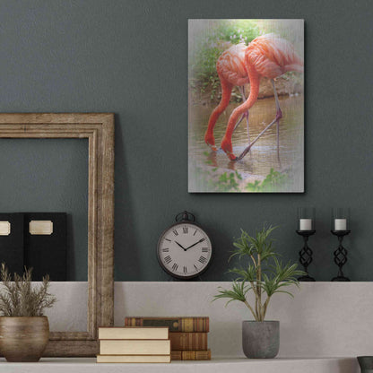 Luxe Metal Art 'Two Flamingos' by Debra Van Swearingen, Metal Wall Art,12x16