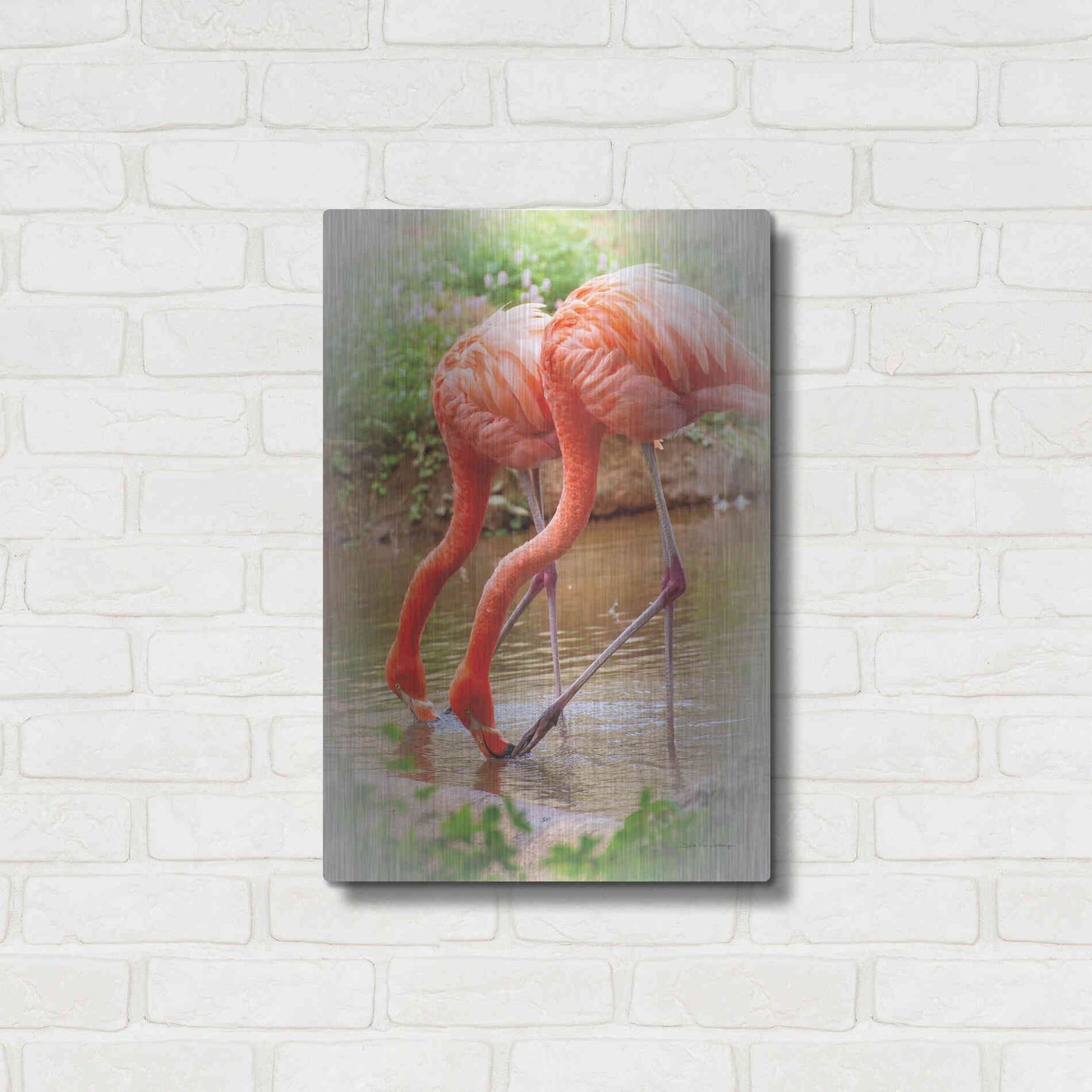 Luxe Metal Art 'Two Flamingos' by Debra Van Swearingen, Metal Wall Art,16x24