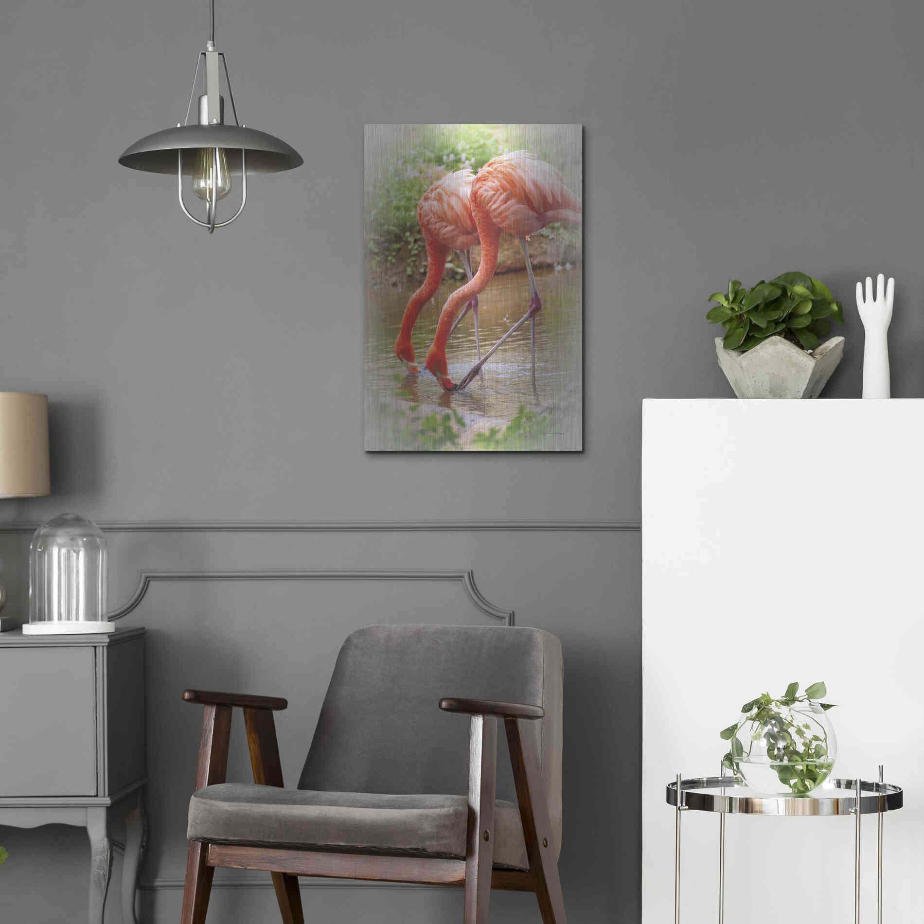 Luxe Metal Art 'Two Flamingos' by Debra Van Swearingen, Metal Wall Art,16x24