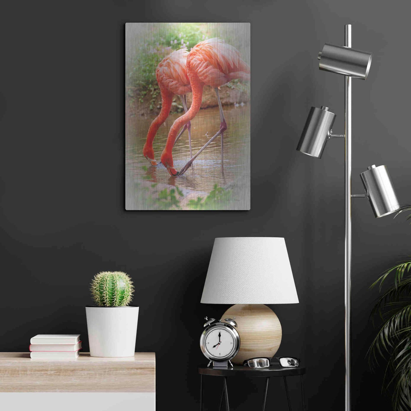 Luxe Metal Art 'Two Flamingos' by Debra Van Swearingen, Metal Wall Art,16x24