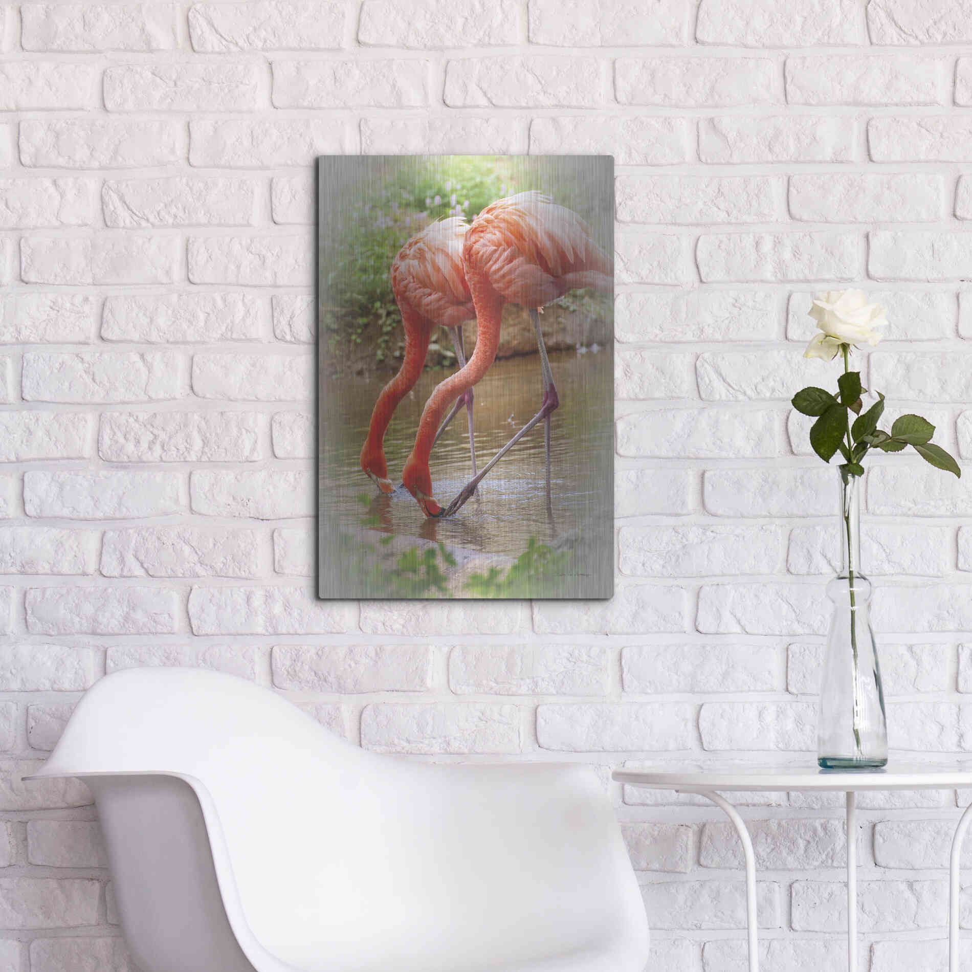 Luxe Metal Art 'Two Flamingos' by Debra Van Swearingen, Metal Wall Art,16x24