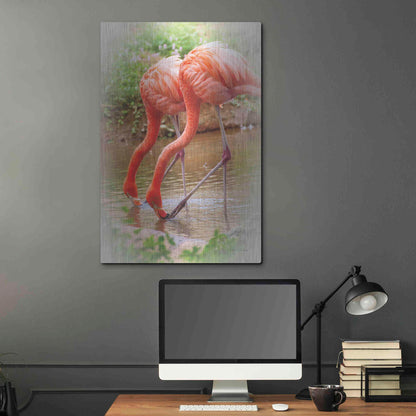 Luxe Metal Art 'Two Flamingos' by Debra Van Swearingen, Metal Wall Art,24x36