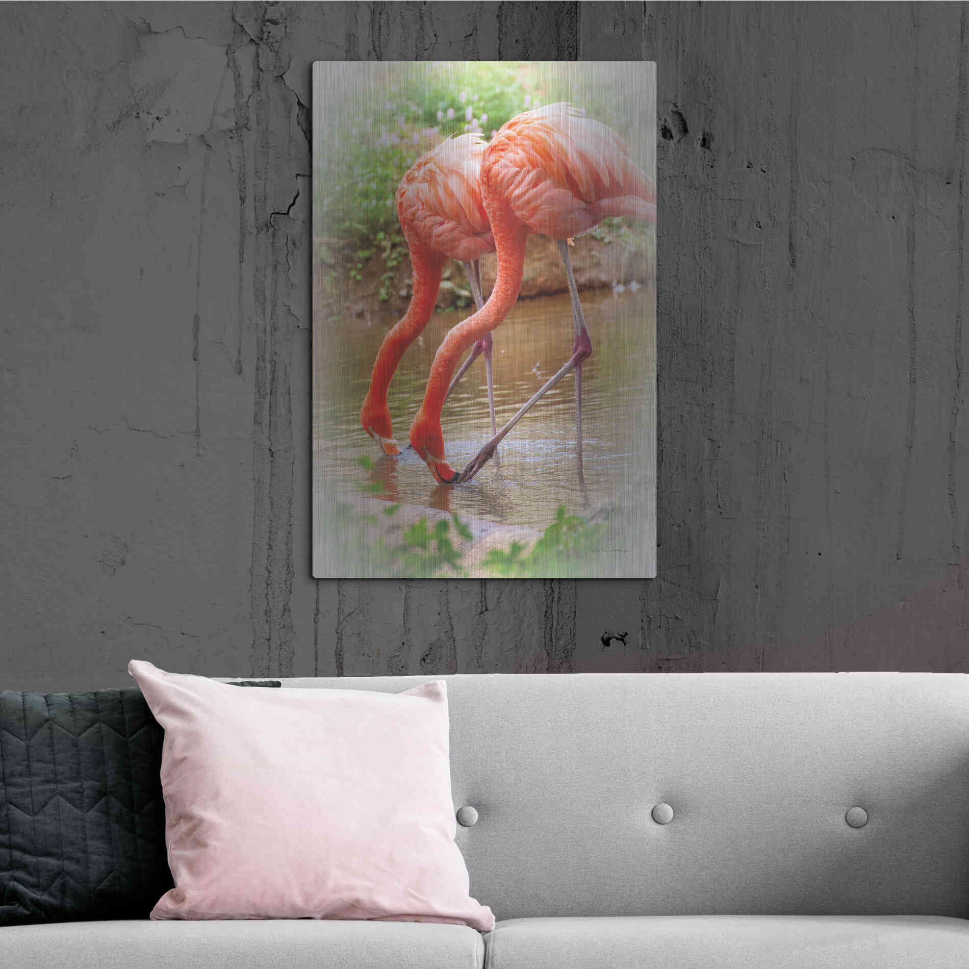 Luxe Metal Art 'Two Flamingos' by Debra Van Swearingen, Metal Wall Art,24x36