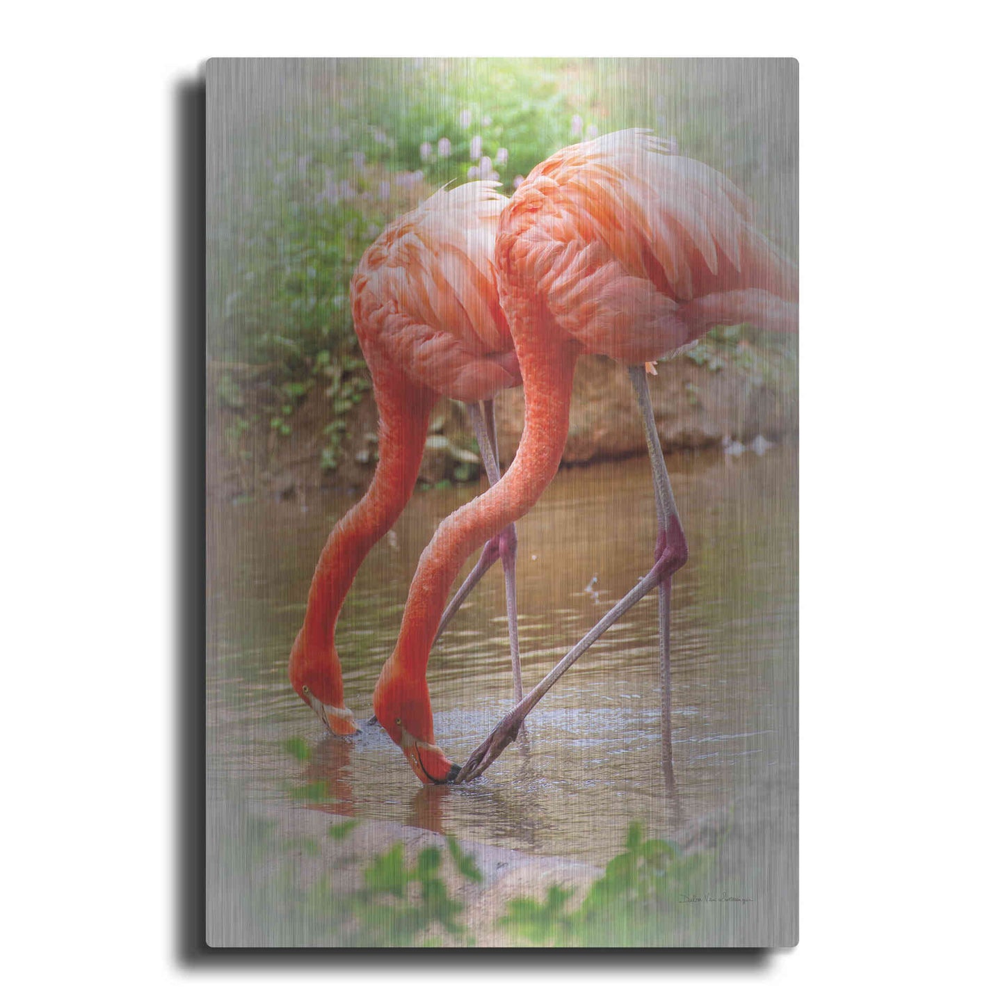 Luxe Metal Art 'Two Flamingos' by Debra Van Swearingen, Metal Wall Art