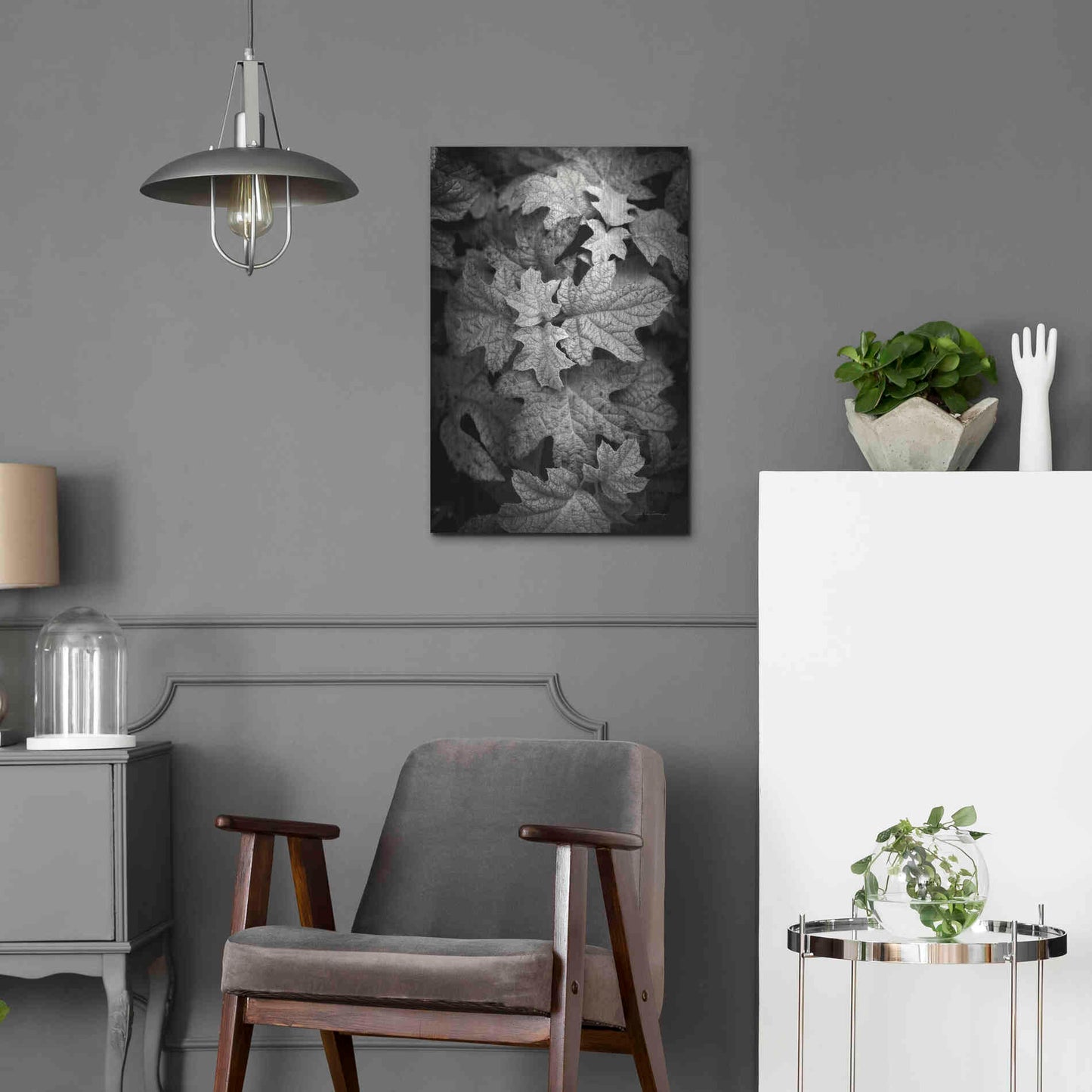 Luxe Metal Art 'Hydrangea Leaves in Black and White' by Debra Van Swearingen, Metal Wall Art,16x24