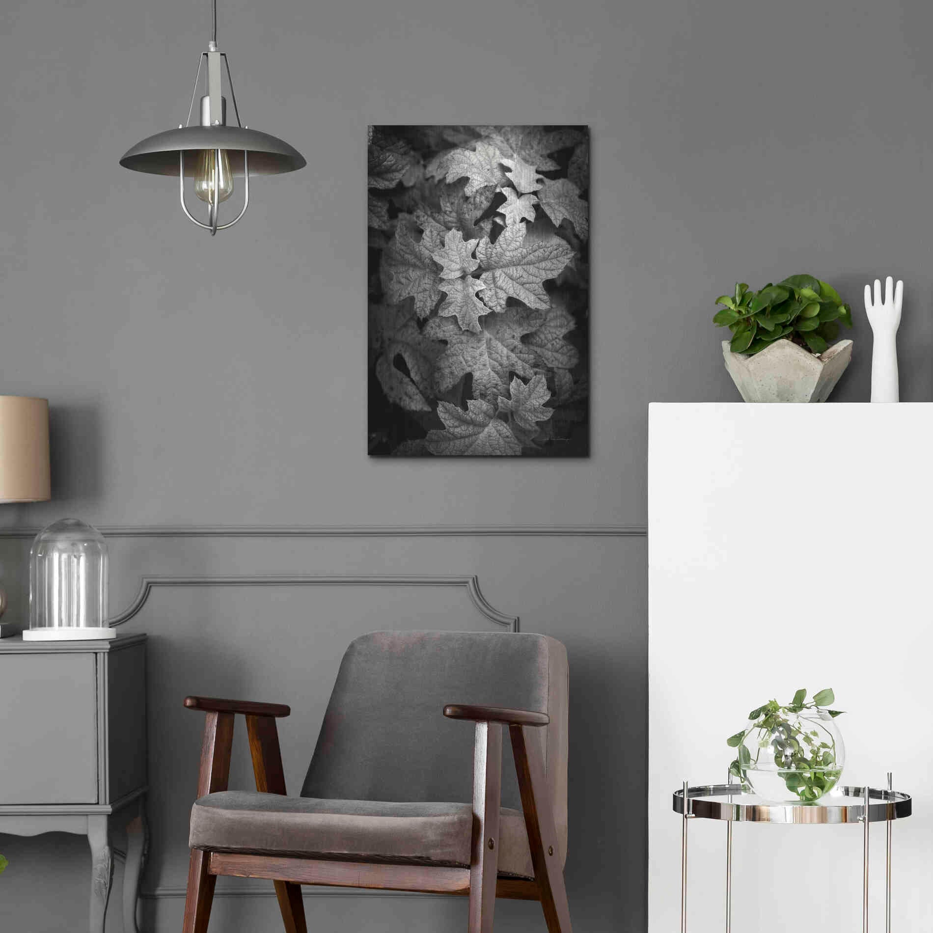 Luxe Metal Art 'Hydrangea Leaves in Black and White' by Debra Van Swearingen, Metal Wall Art,16x24