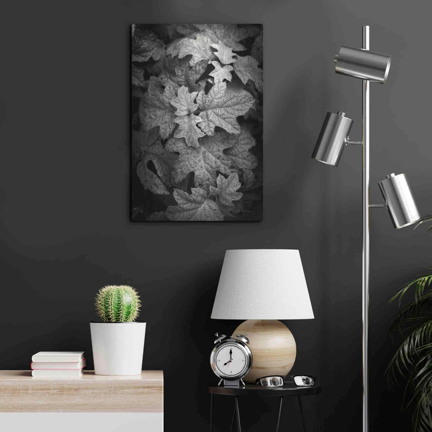 Luxe Metal Art 'Hydrangea Leaves in Black and White' by Debra Van Swearingen, Metal Wall Art,16x24