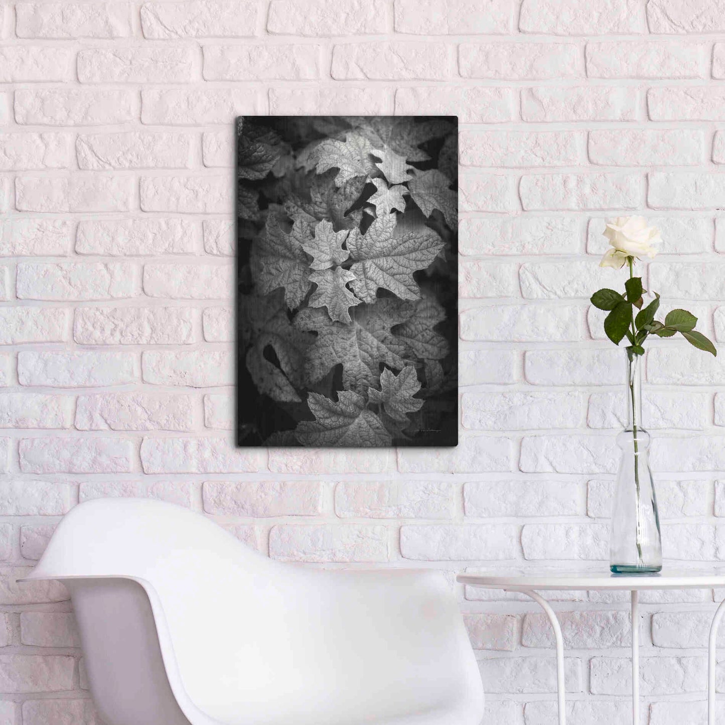 Luxe Metal Art 'Hydrangea Leaves in Black and White' by Debra Van Swearingen, Metal Wall Art,16x24