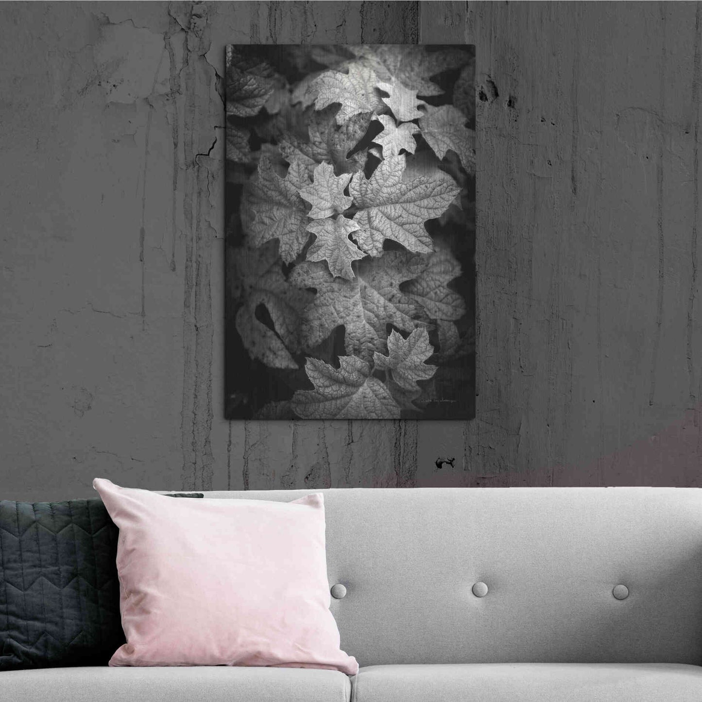 Luxe Metal Art 'Hydrangea Leaves in Black and White' by Debra Van Swearingen, Metal Wall Art,24x36