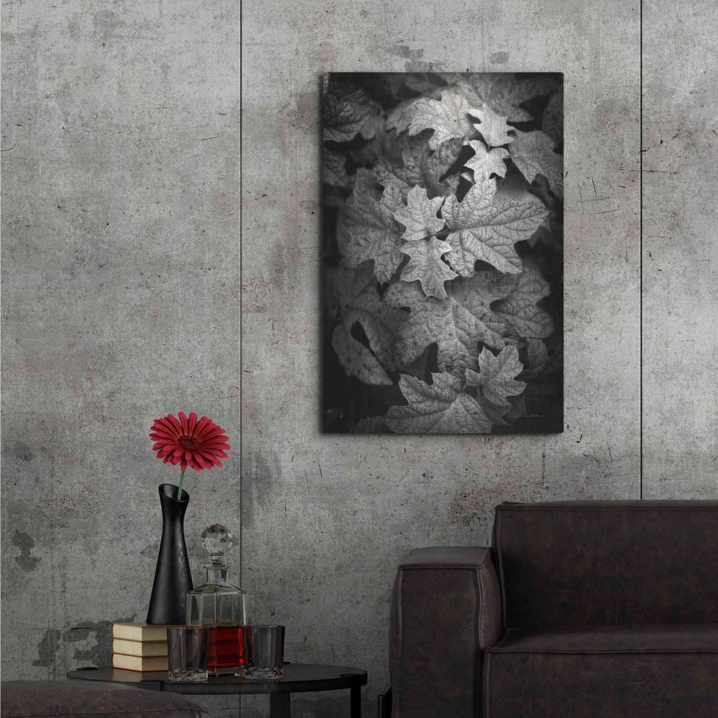 Luxe Metal Art 'Hydrangea Leaves in Black and White' by Debra Van Swearingen, Metal Wall Art,24x36