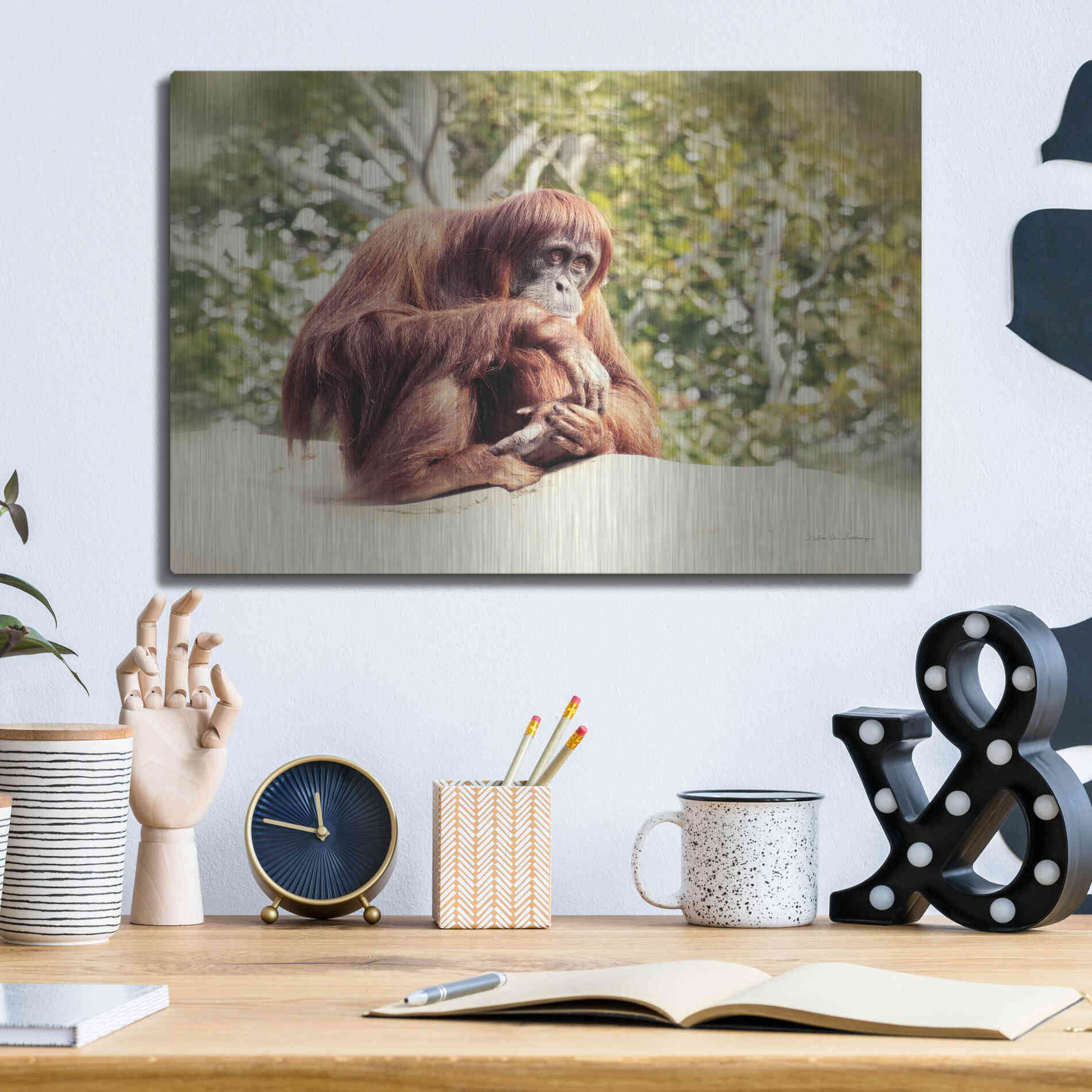 Luxe Metal Art 'Orangutan' by Debra Van Swearingen, Metal Wall Art,16x12