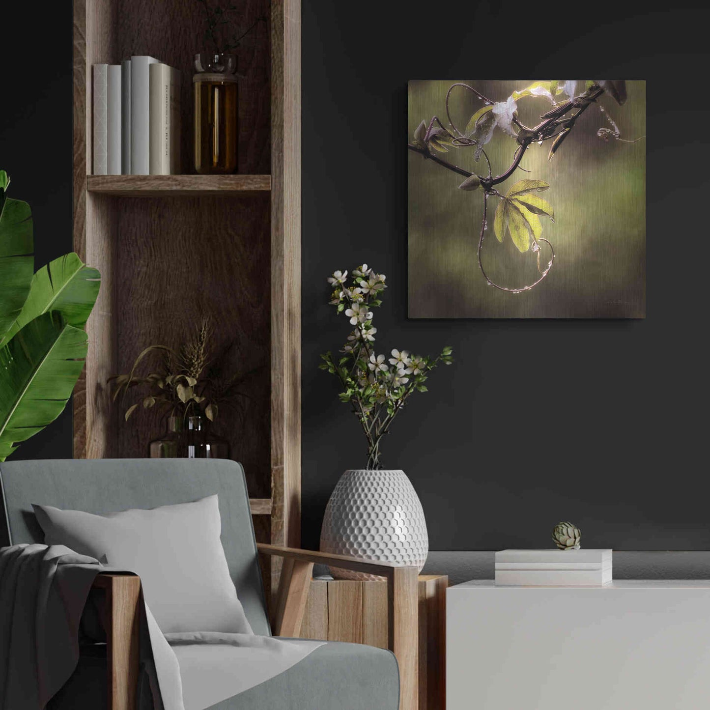 Luxe Metal Art 'Passion Flower Vine I' by Debra Van Swearingen, Metal Wall Art,24x24