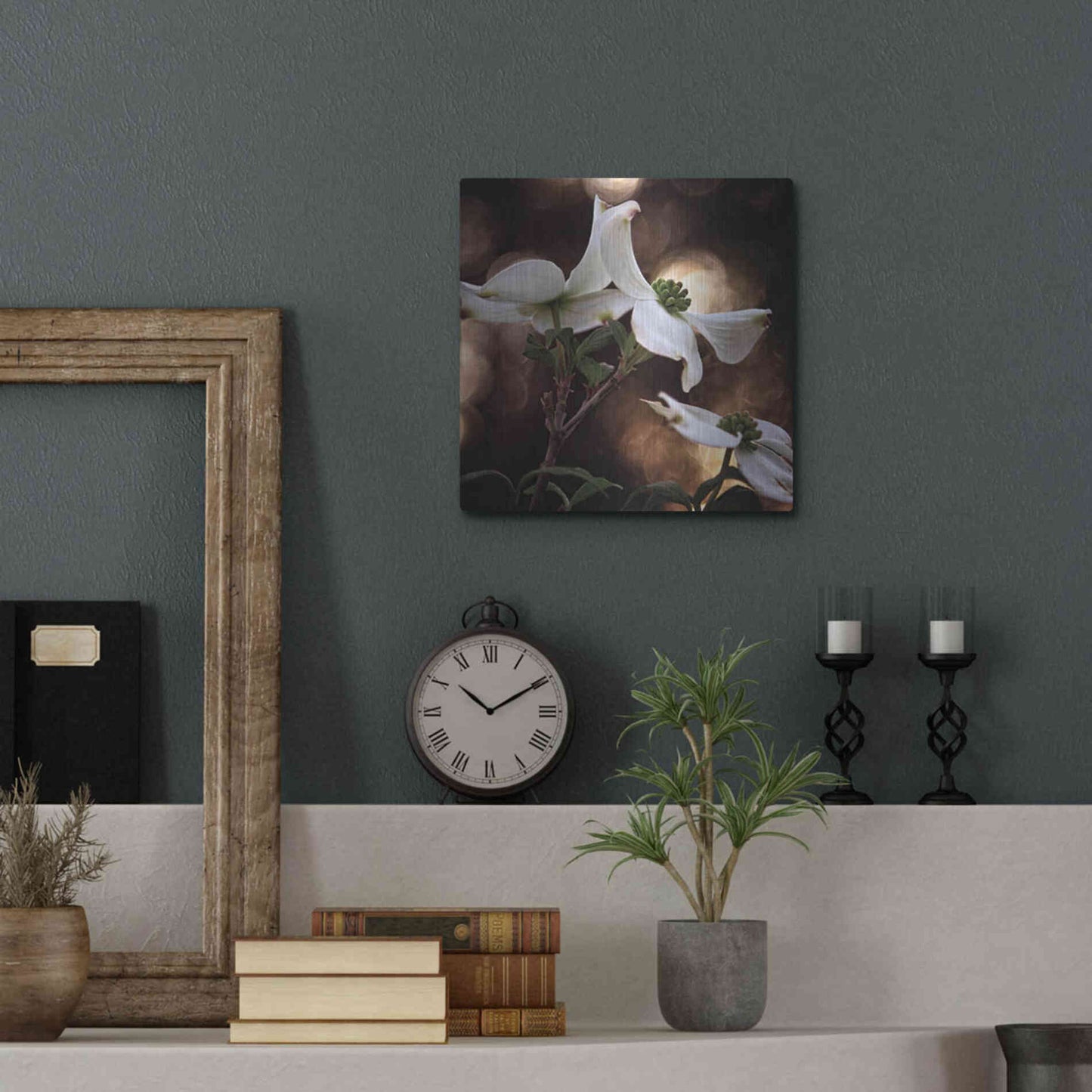 Luxe Metal Art 'White Dogwood I' by Debra Van Swearingen, Metal Wall Art,12x12