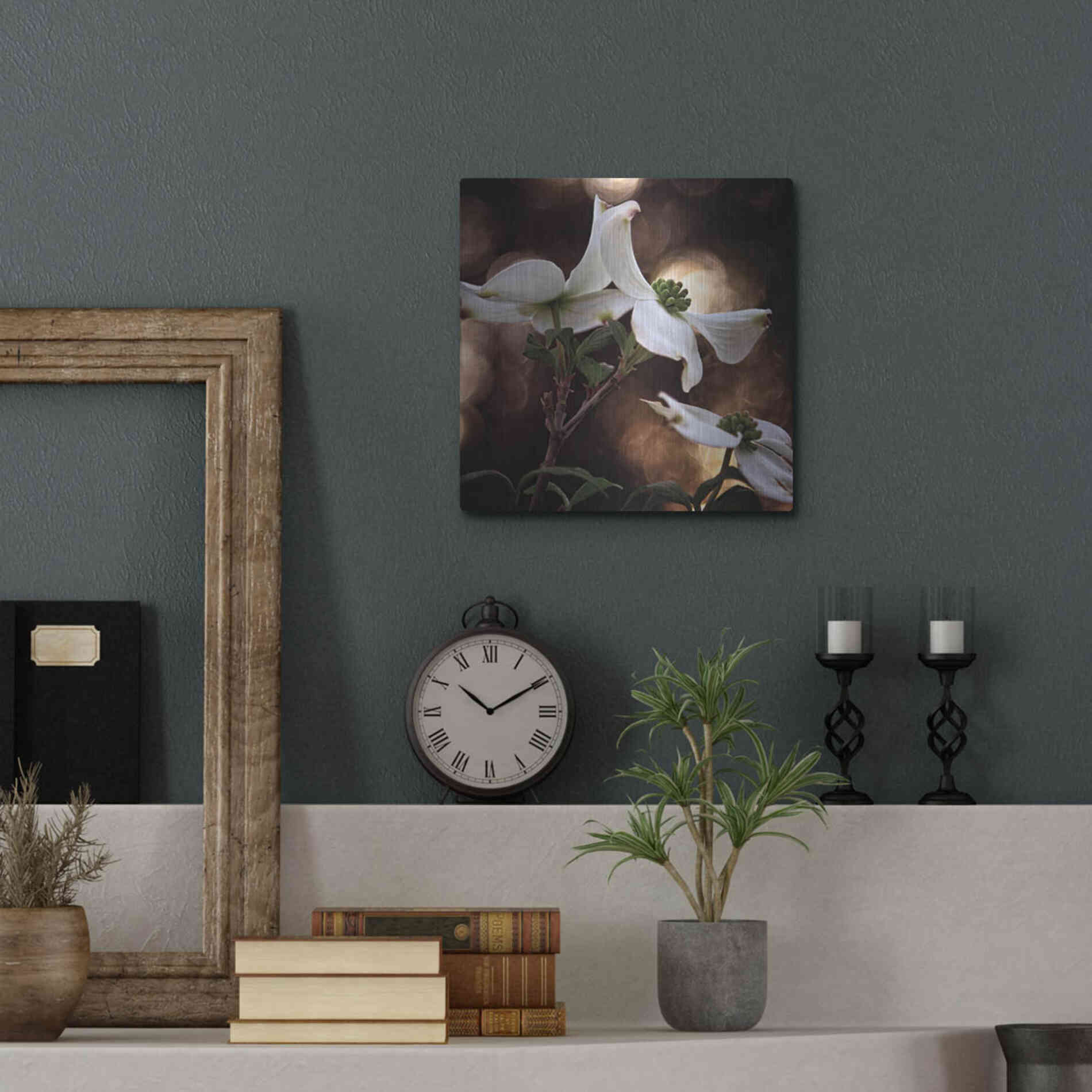 Luxe Metal Art 'White Dogwood I' by Debra Van Swearingen, Metal Wall Art,12x12