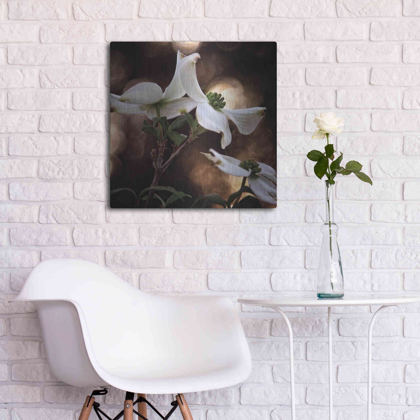 Luxe Metal Art 'White Dogwood I' by Debra Van Swearingen, Metal Wall Art,24x24