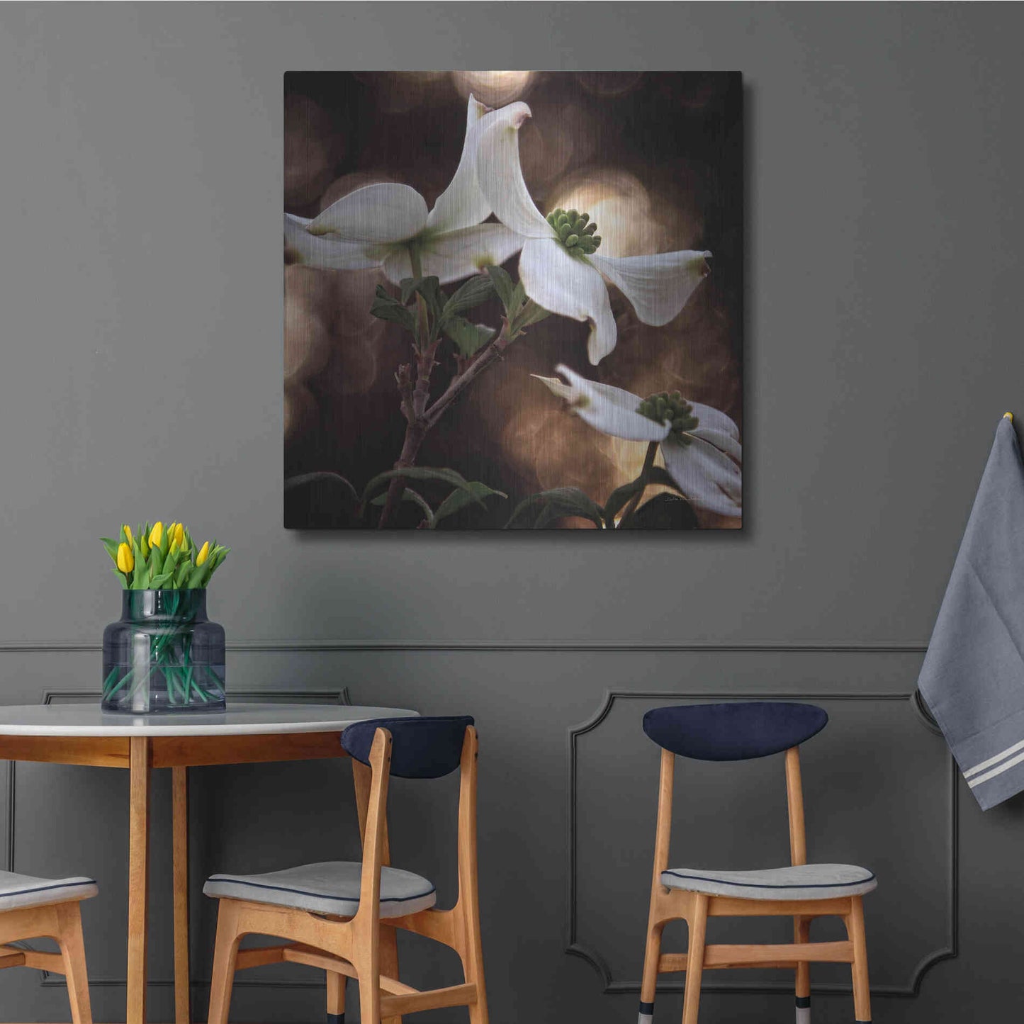 Luxe Metal Art 'White Dogwood I' by Debra Van Swearingen, Metal Wall Art,36x36