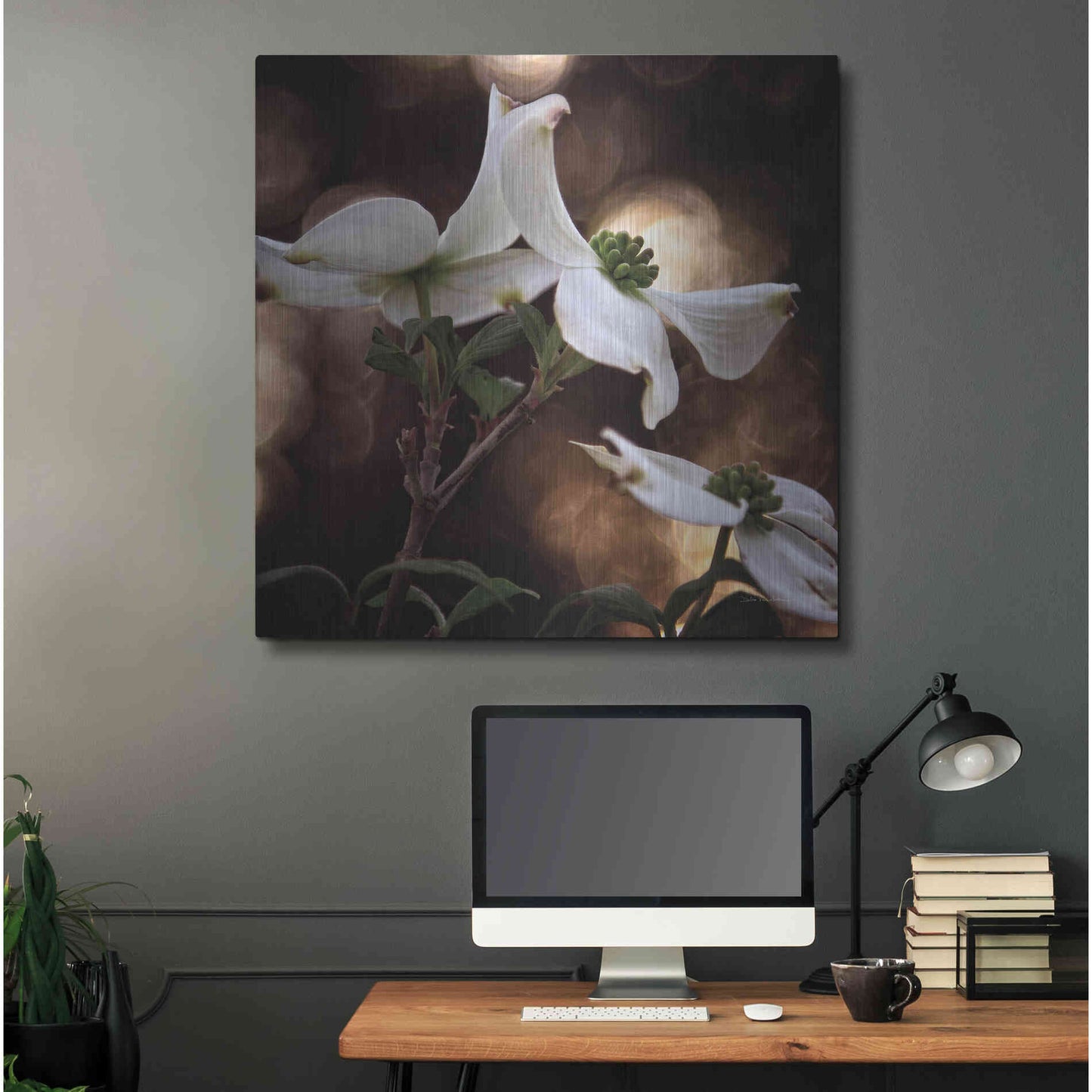 Luxe Metal Art 'White Dogwood I' by Debra Van Swearingen, Metal Wall Art,36x36