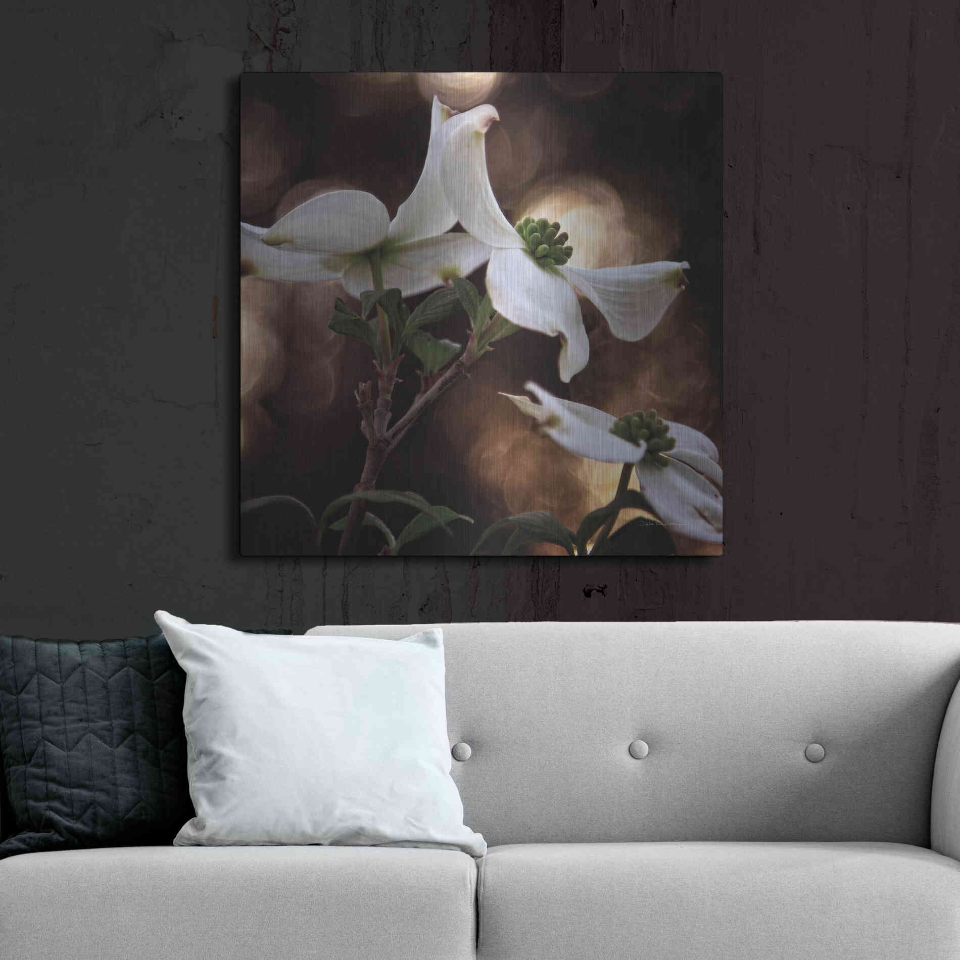 Luxe Metal Art 'White Dogwood I' by Debra Van Swearingen, Metal Wall Art,36x36