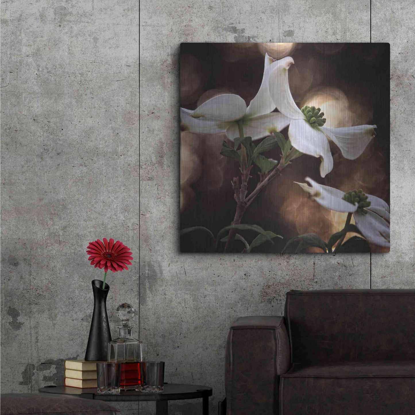 Luxe Metal Art 'White Dogwood I' by Debra Van Swearingen, Metal Wall Art,36x36