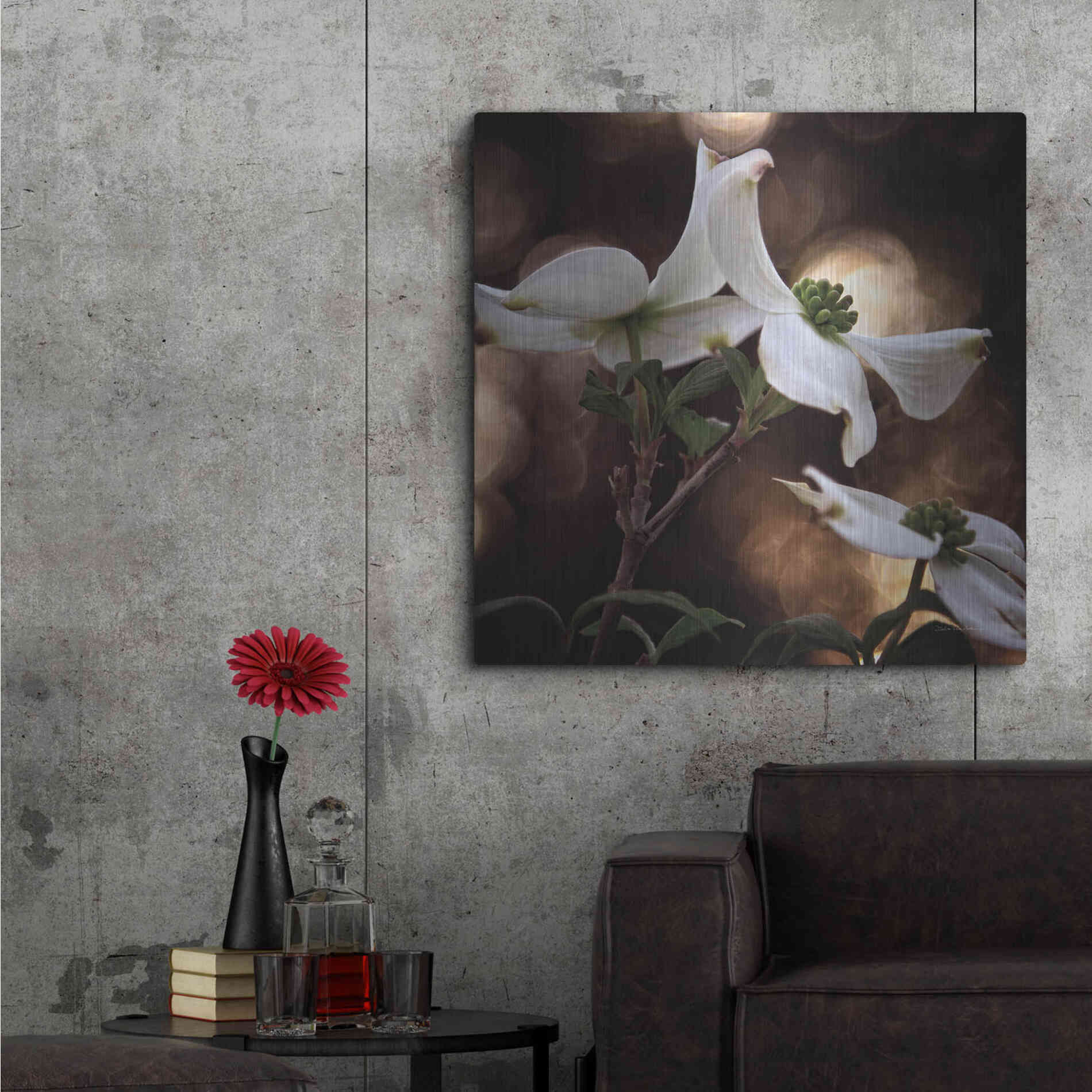 Luxe Metal Art 'White Dogwood I' by Debra Van Swearingen, Metal Wall Art,36x36