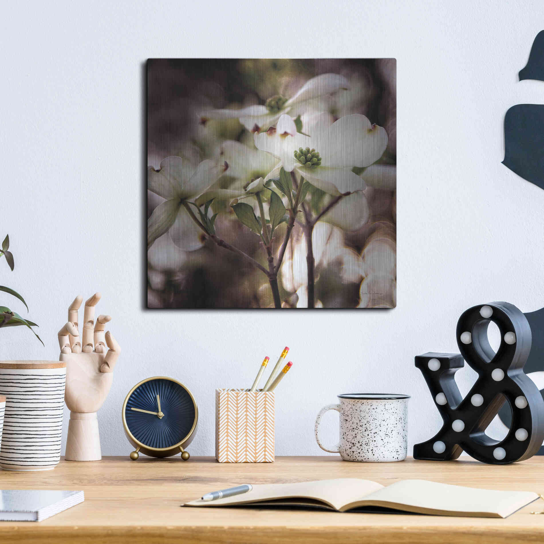 Luxe Metal Art 'White Dogwood II' by Debra Van Swearingen, Metal Wall Art,12x12