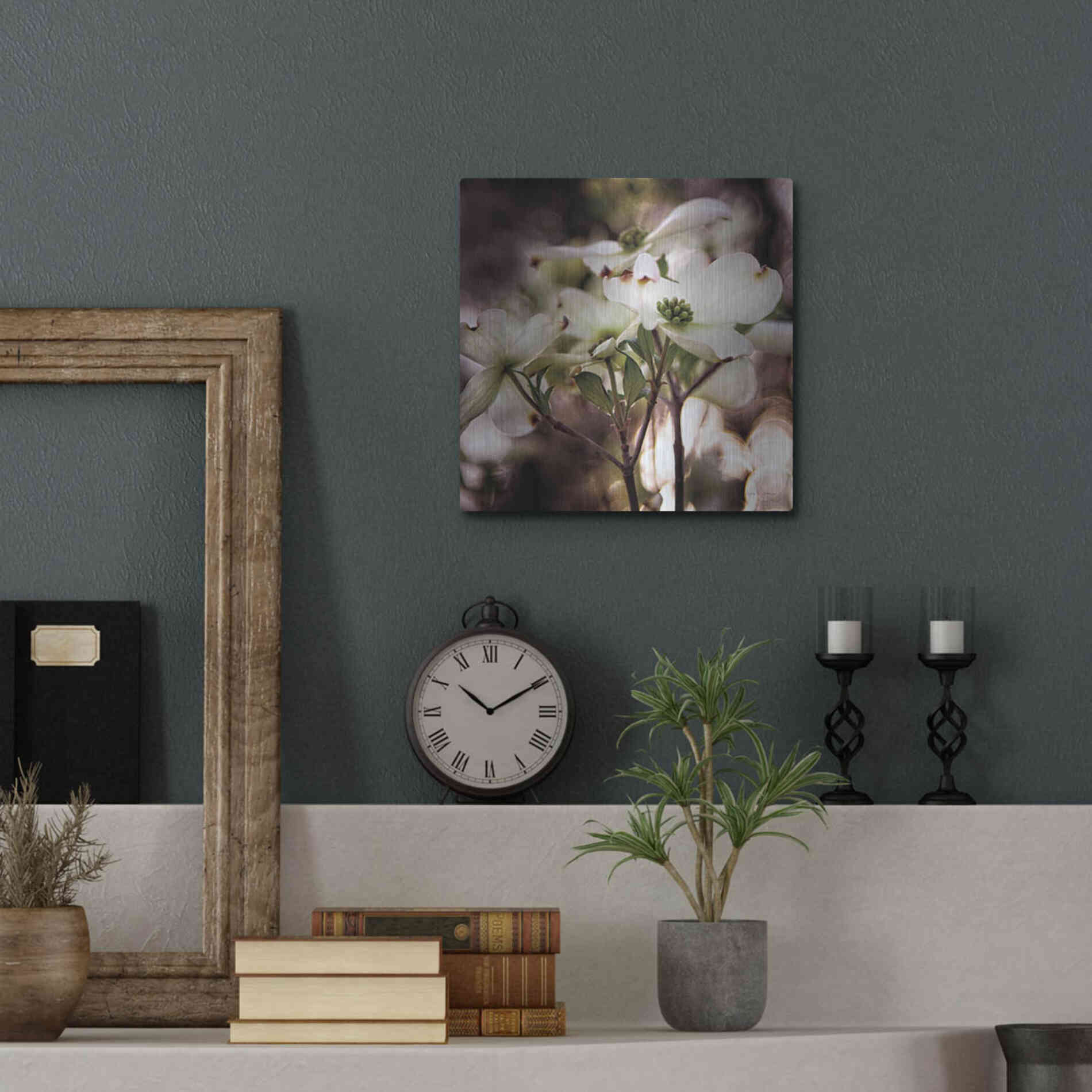 Luxe Metal Art 'White Dogwood II' by Debra Van Swearingen, Metal Wall Art,12x12